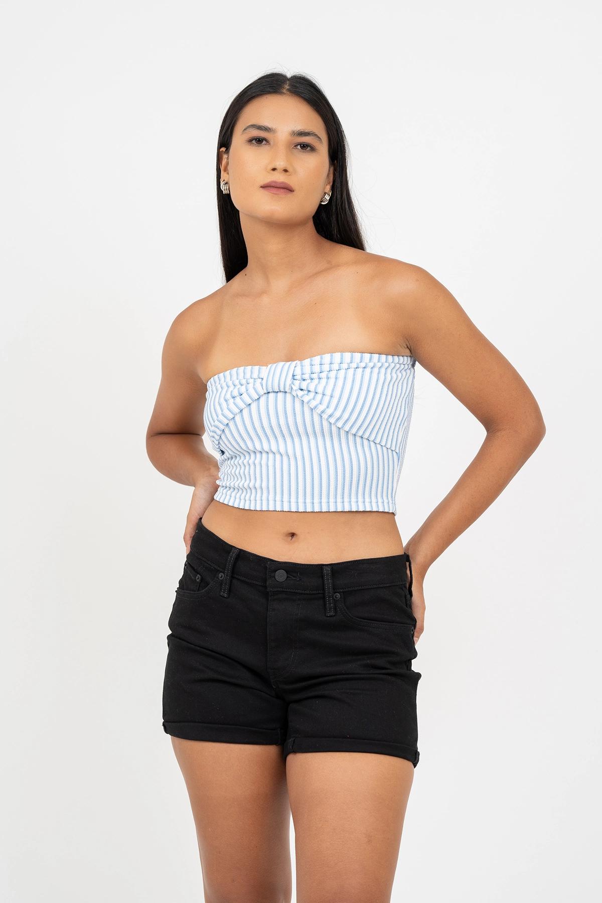 womens-striped-print-strapless-camisole-sleeveless-ruched-top