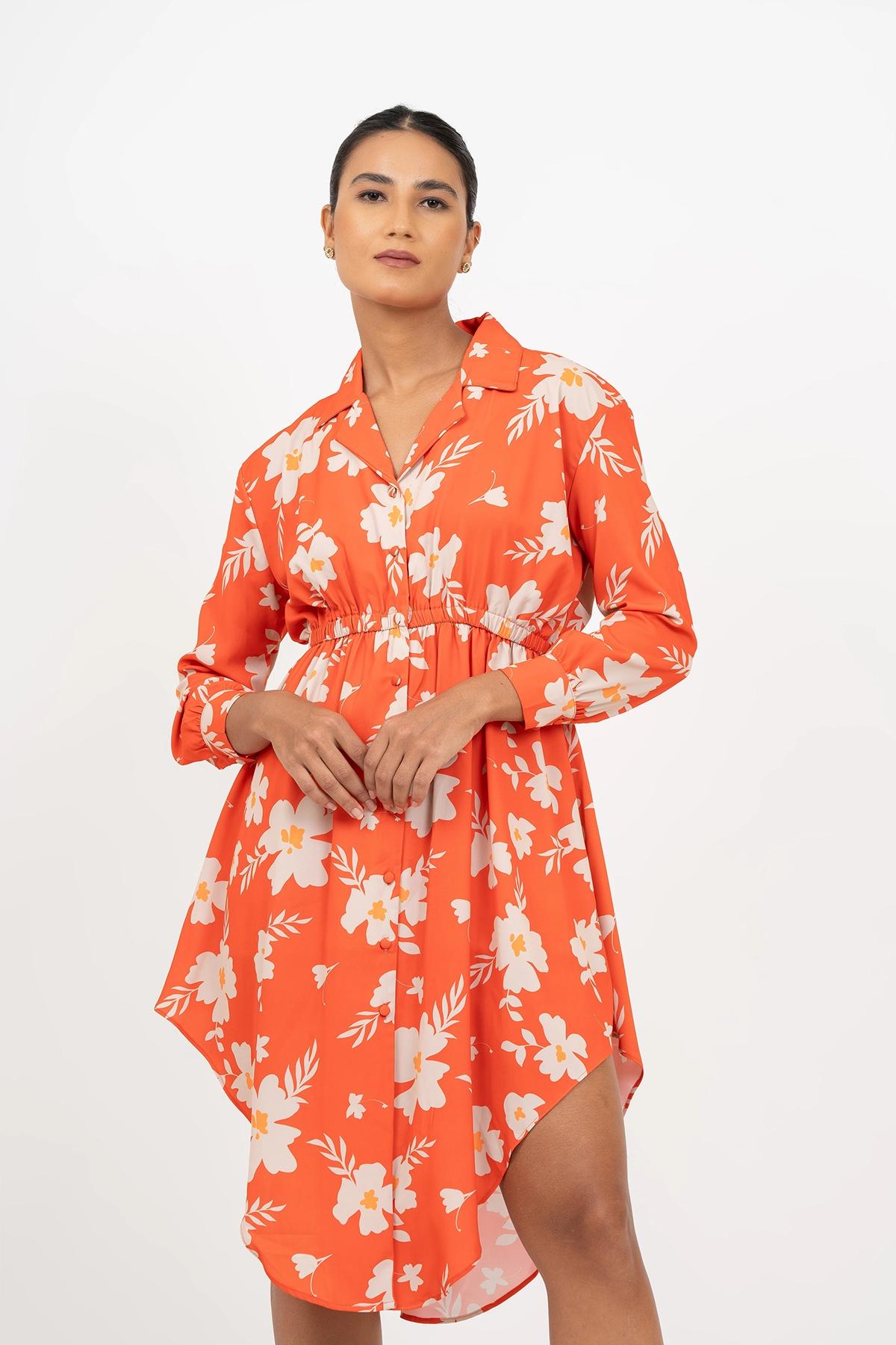 floral-print-long-sleeve-coller-neck-dress