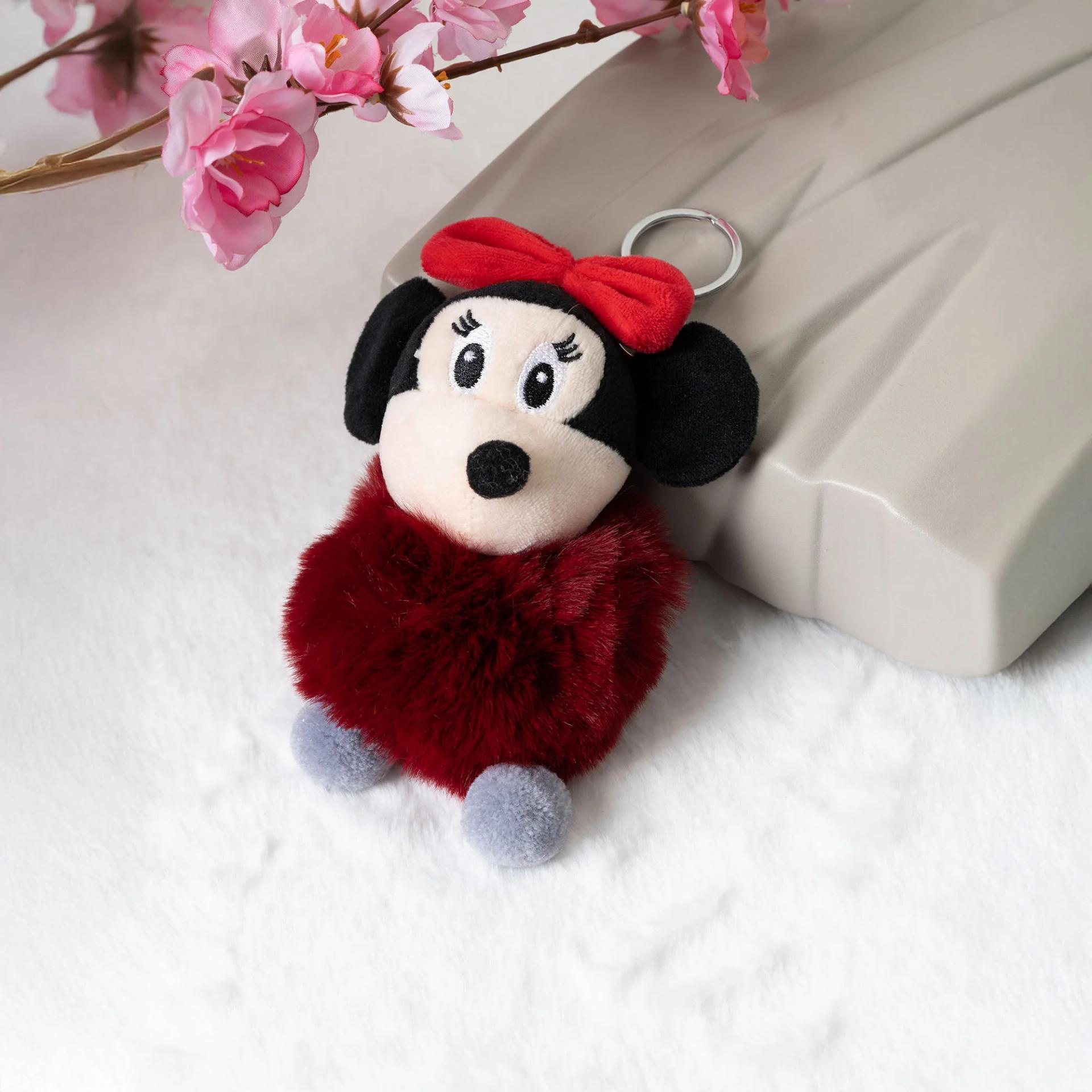 red-minnie-mouse-fluffy-plush-keychain