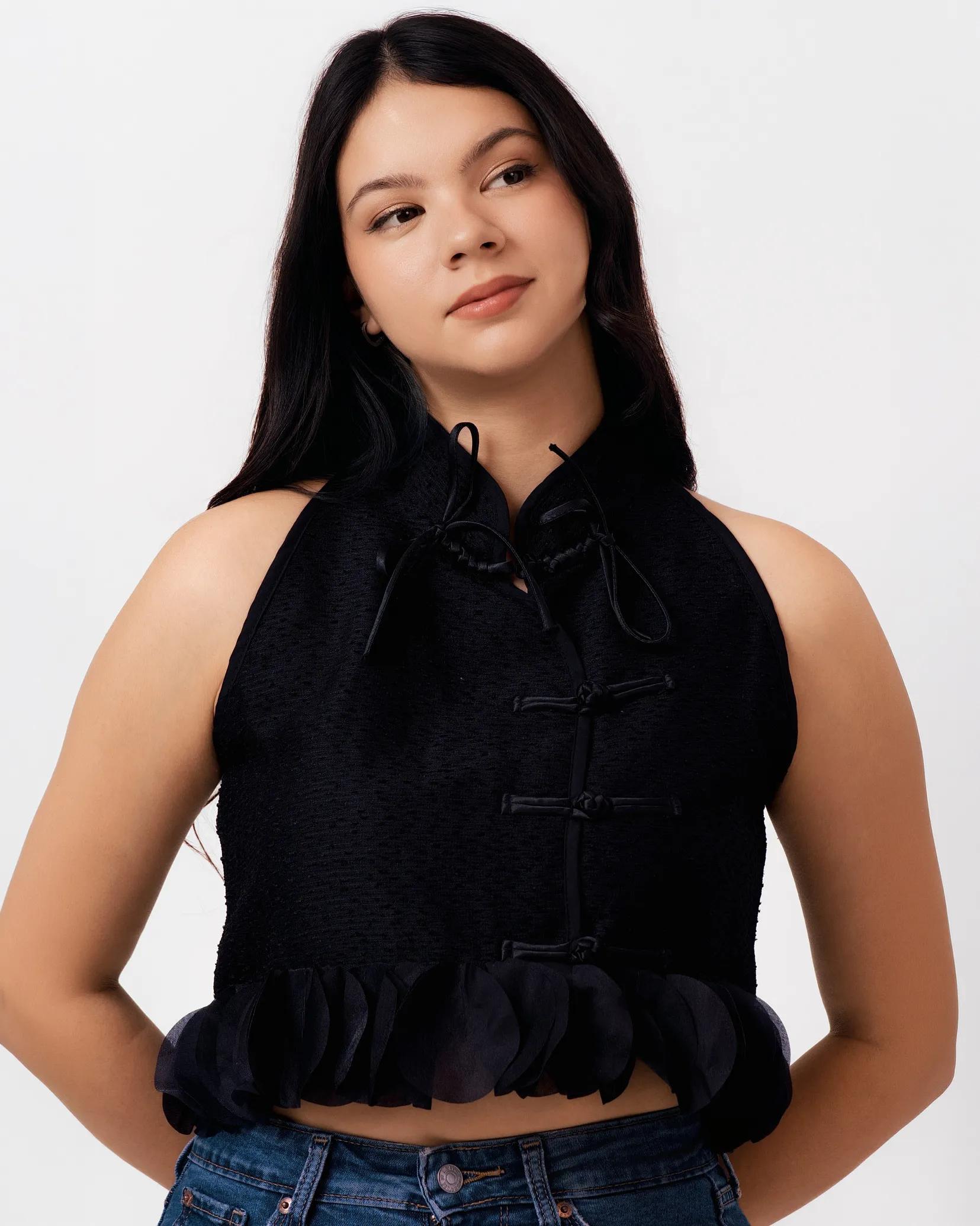 black-mandarin-collar-frogbutton-halter-top