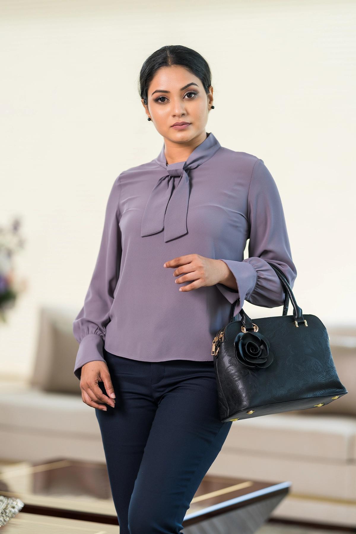 purple-long-sleeve-front-tie-officewear-blouse
