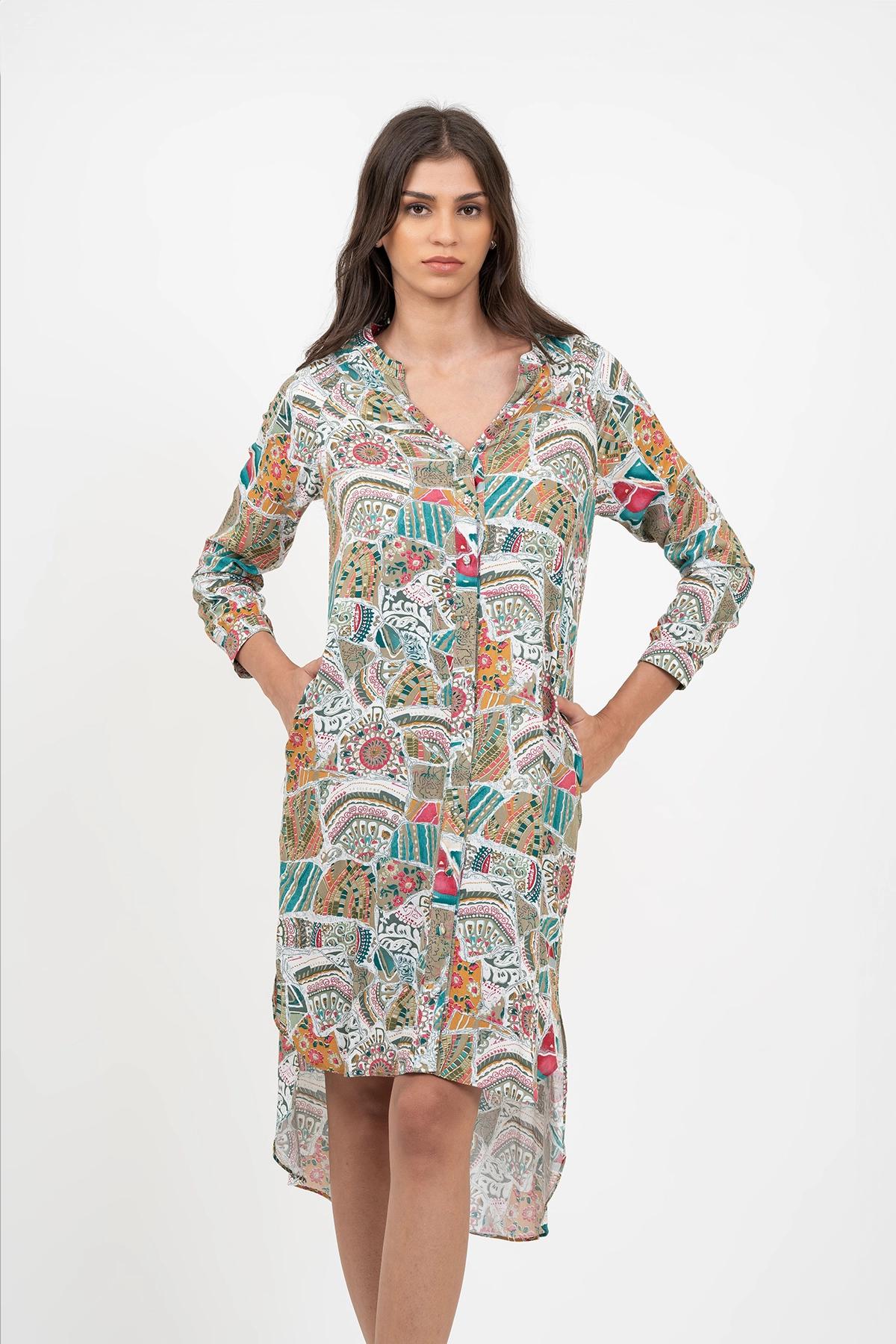 women-button-down-printed-long-sleeve-casual-dress