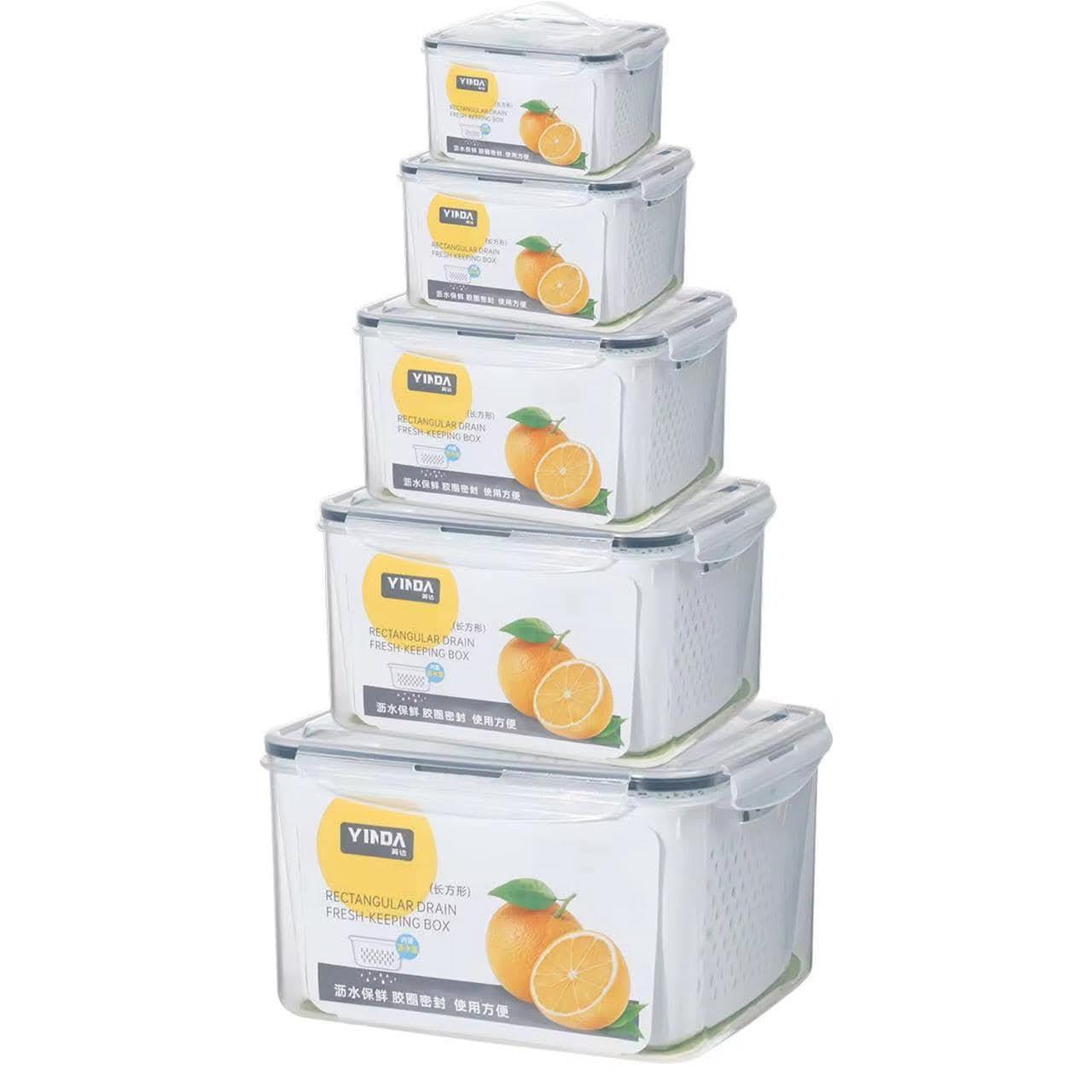 5pcs-airtight-plastic-food-storage-containers-with-removable-drainer-tray