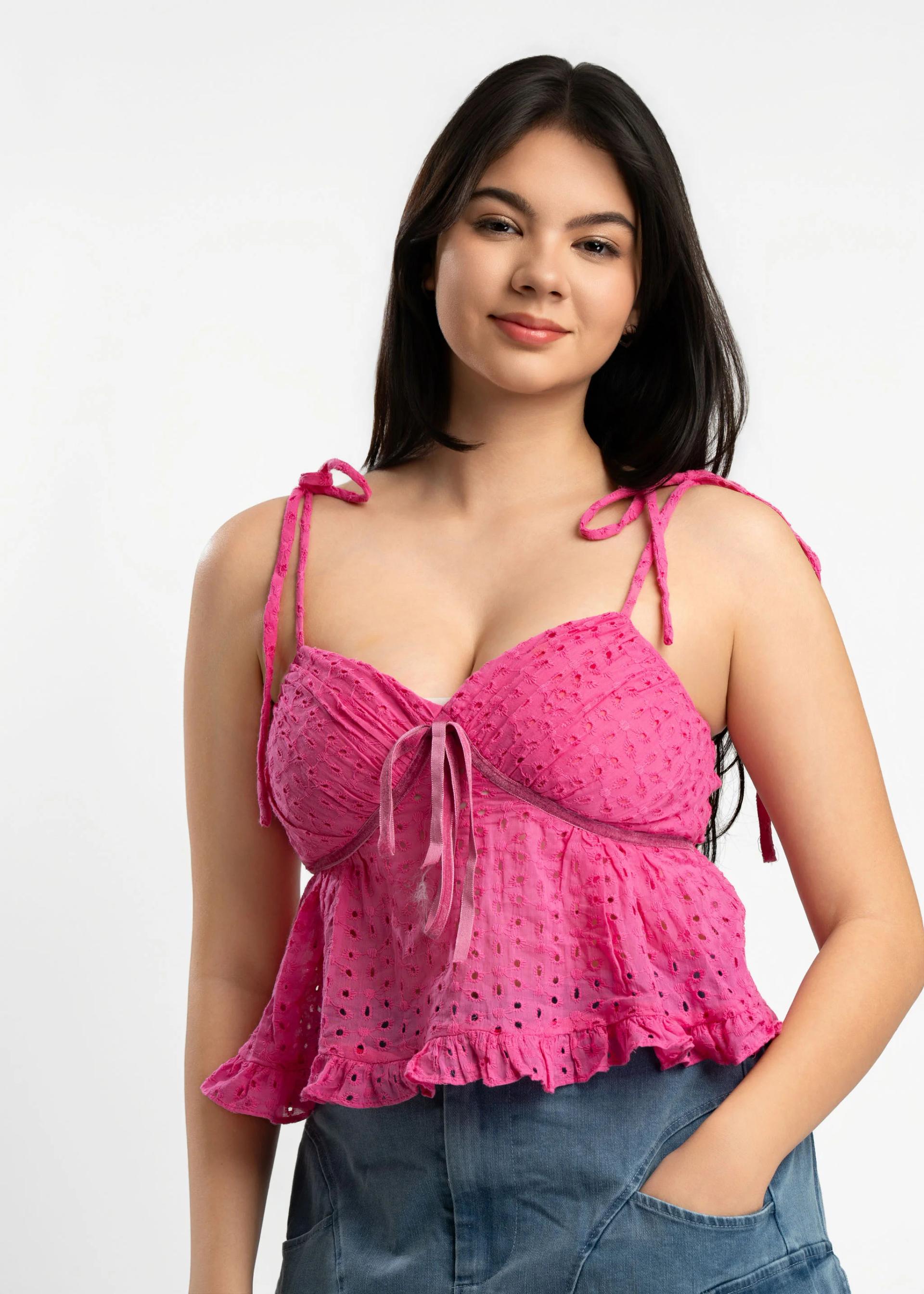 ruched-front-ruffle-hem-cami-top