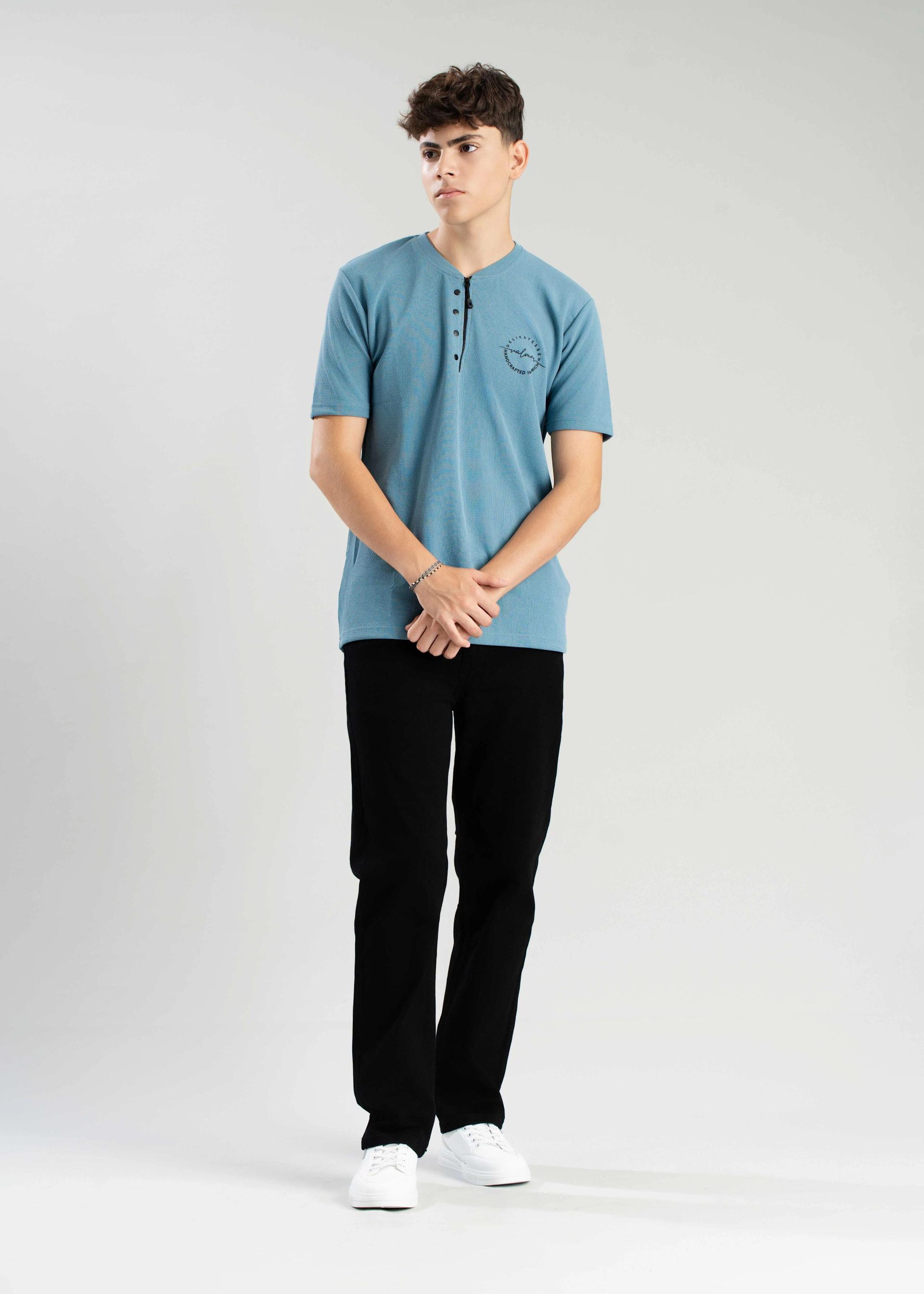 mens-blue-short-sleeve-henley-shirt