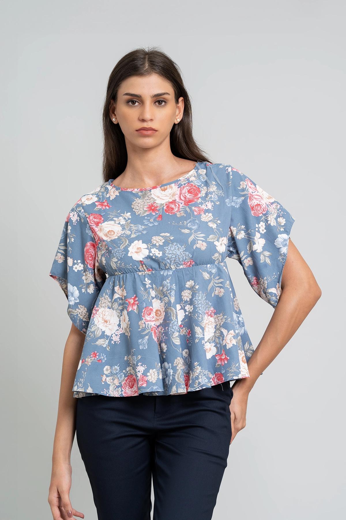 blue-floral-chiffon-empire-top