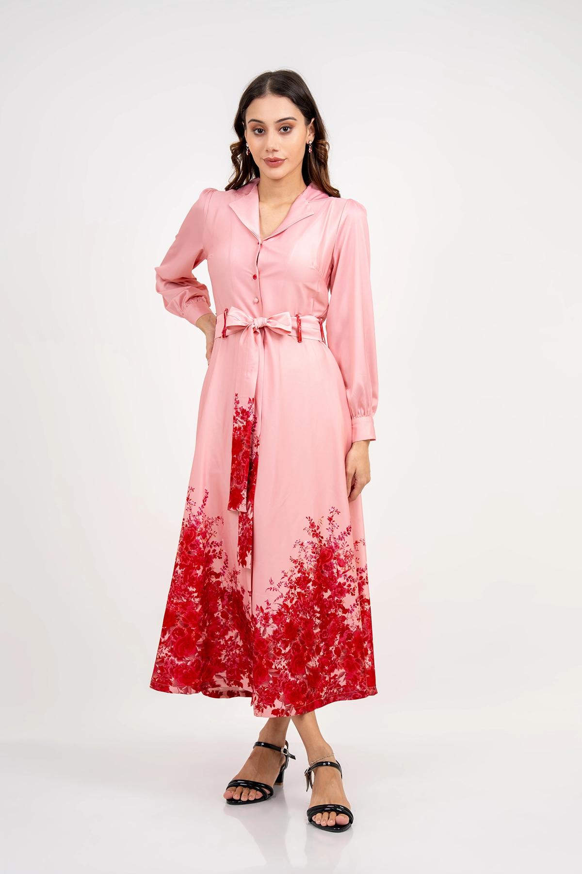 floral-print-notch-neck-lantern-sleeve-dress-