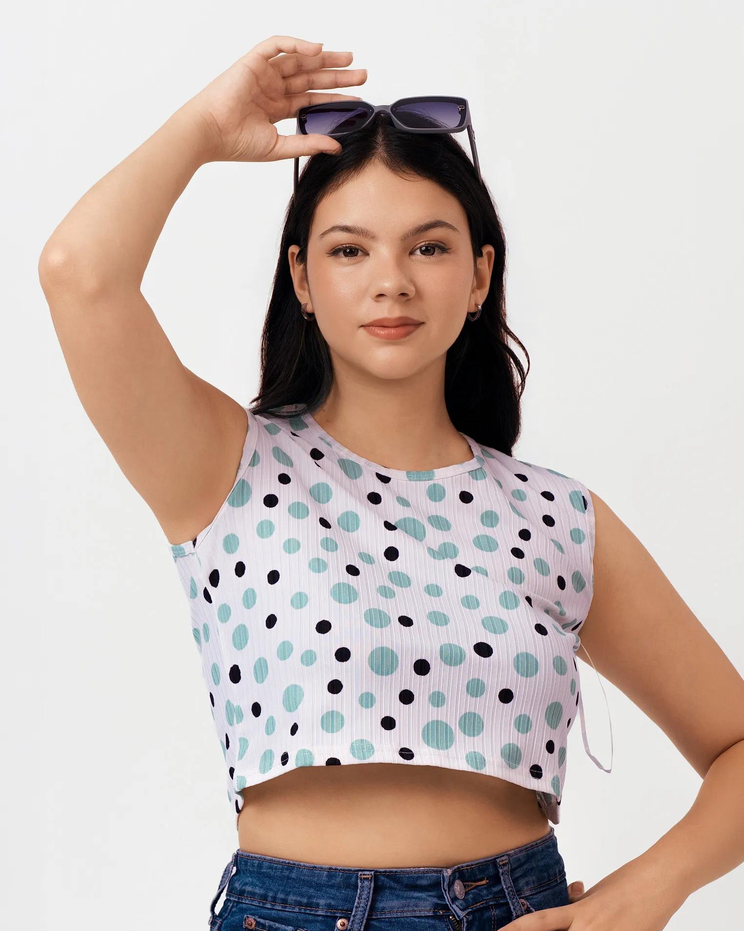mint-black-polka-dot-textured-crop-top
