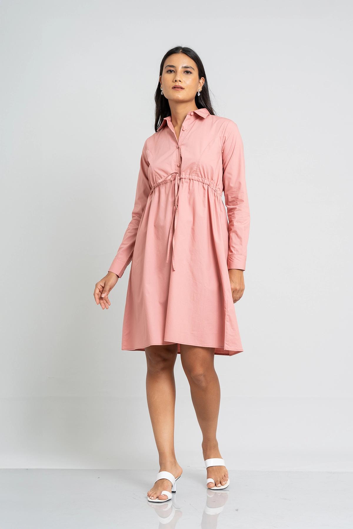 womens-ruched-casual-coller-long-sleeve-midi-dress