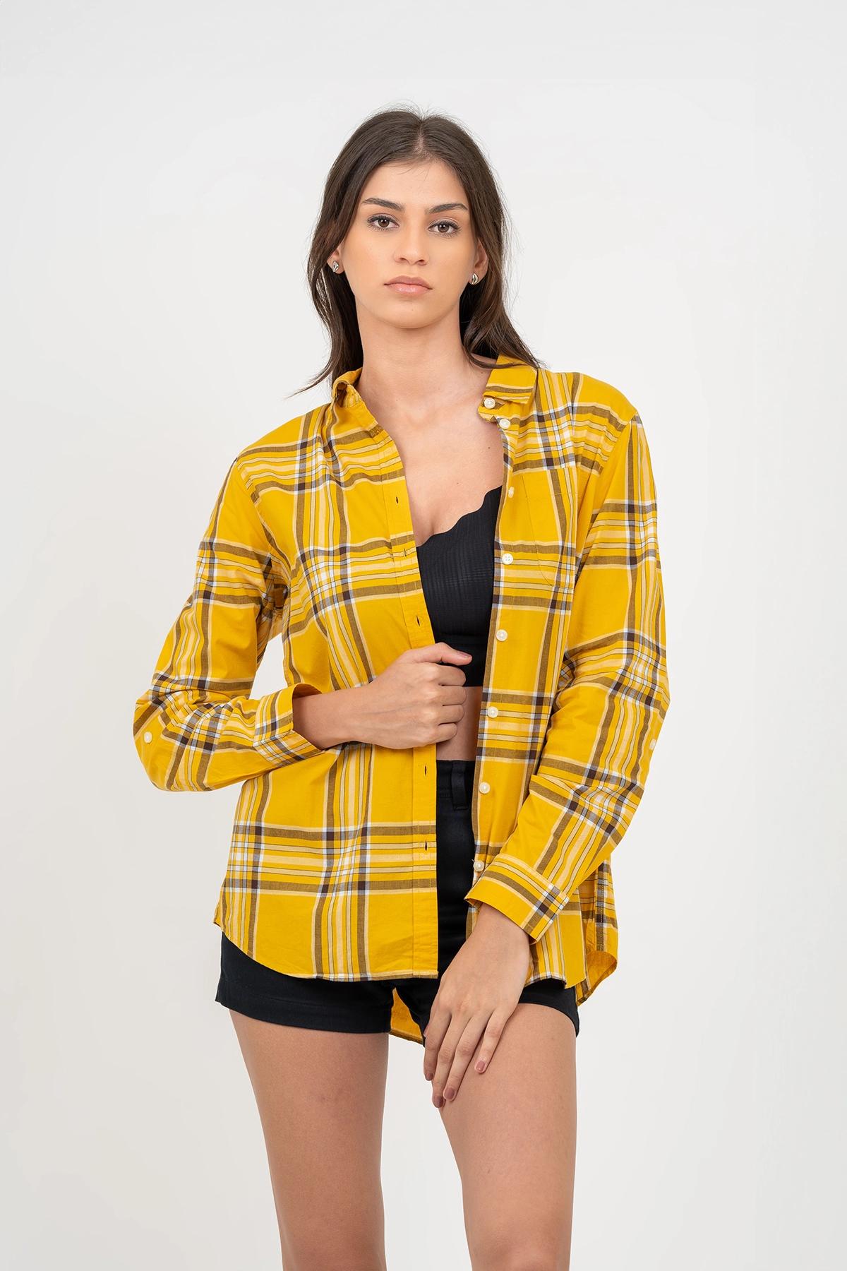 women-yellow-check-long-sleeves-shirt