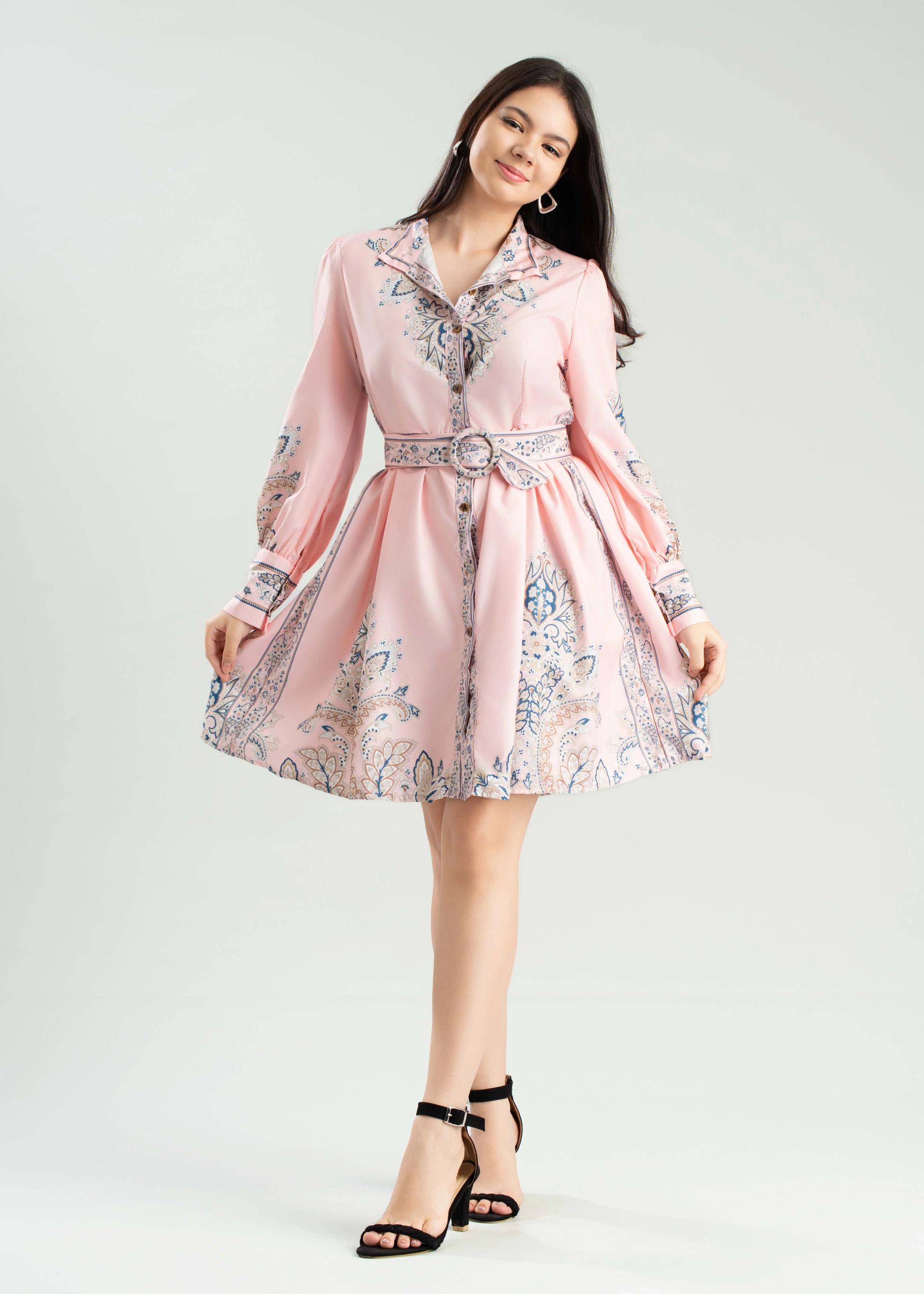 printed-belted-buttondown-dress-with-flared-cuffs