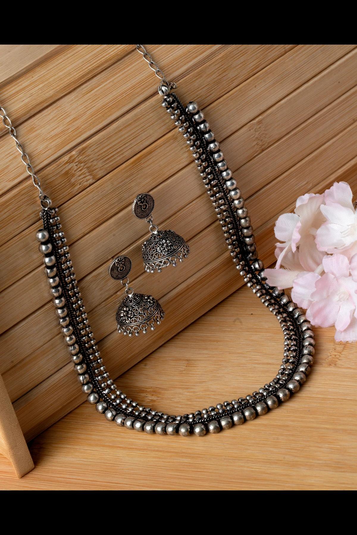 antique-oxidised-silver-long-necklace-and-jhumki-earrings-set