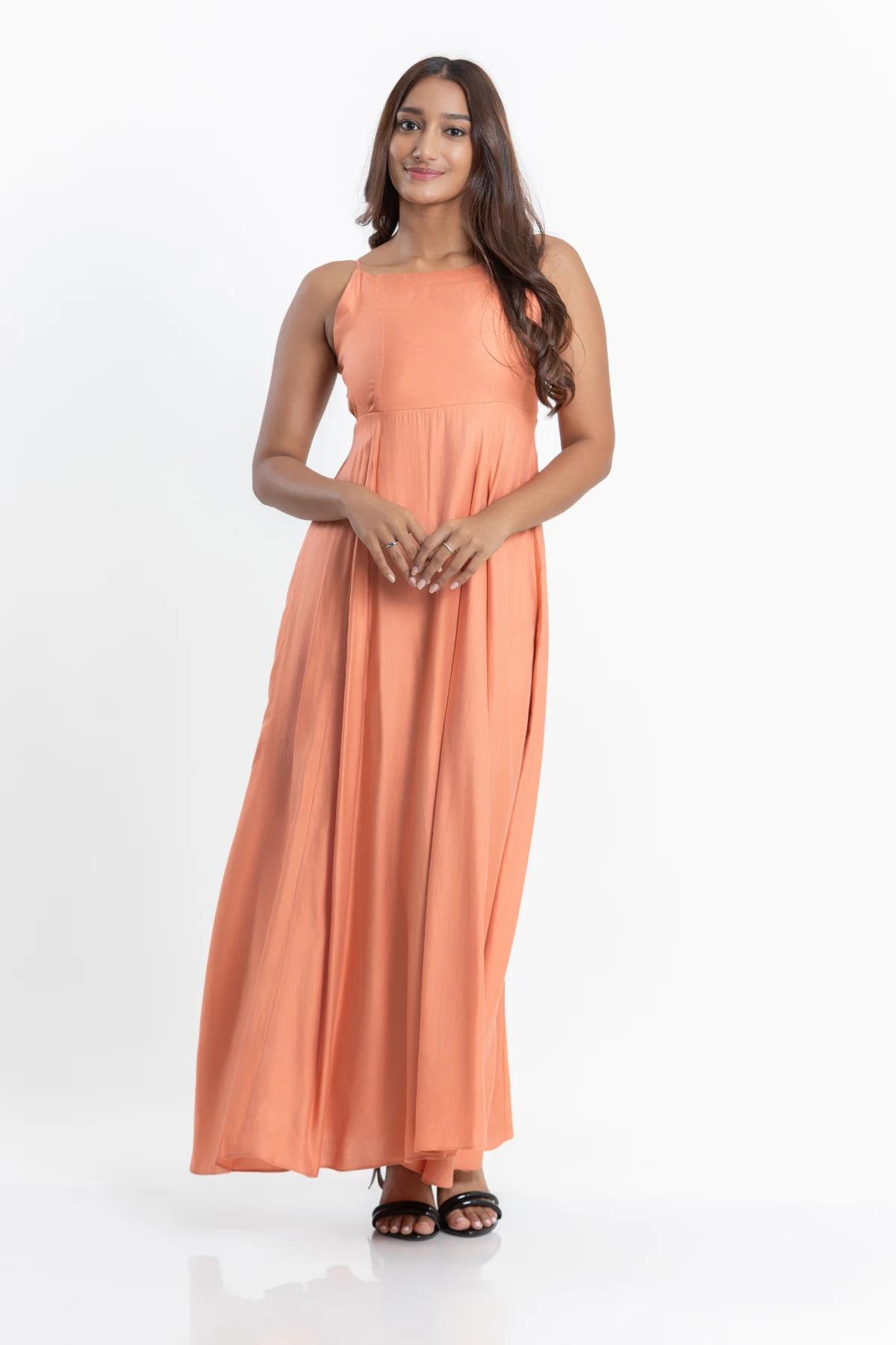 womens-orange-strapy-georgette-dress