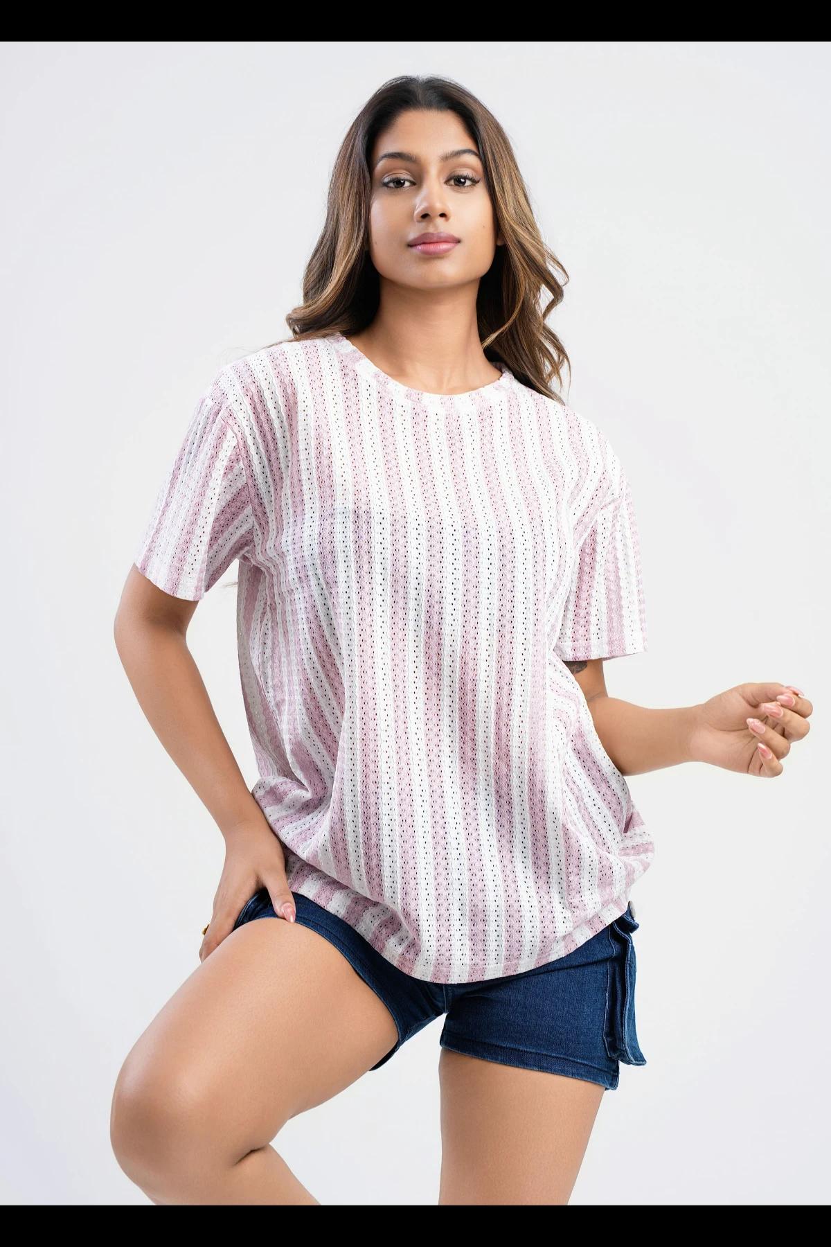womens-textured-stripe-oversized-loose-fit-tshirt