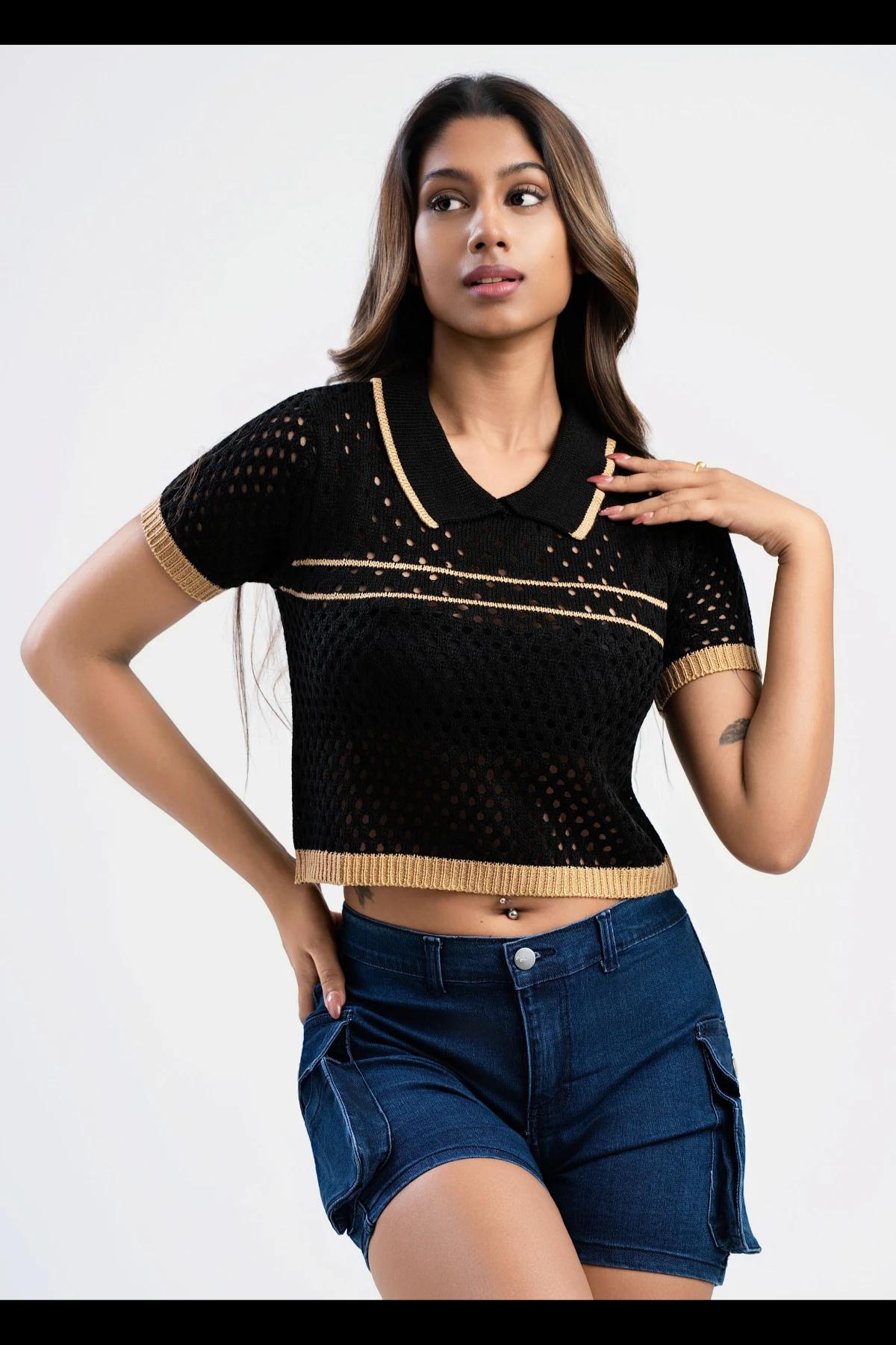 black-crochet-knit-polo-crop-top-with-gold-trim