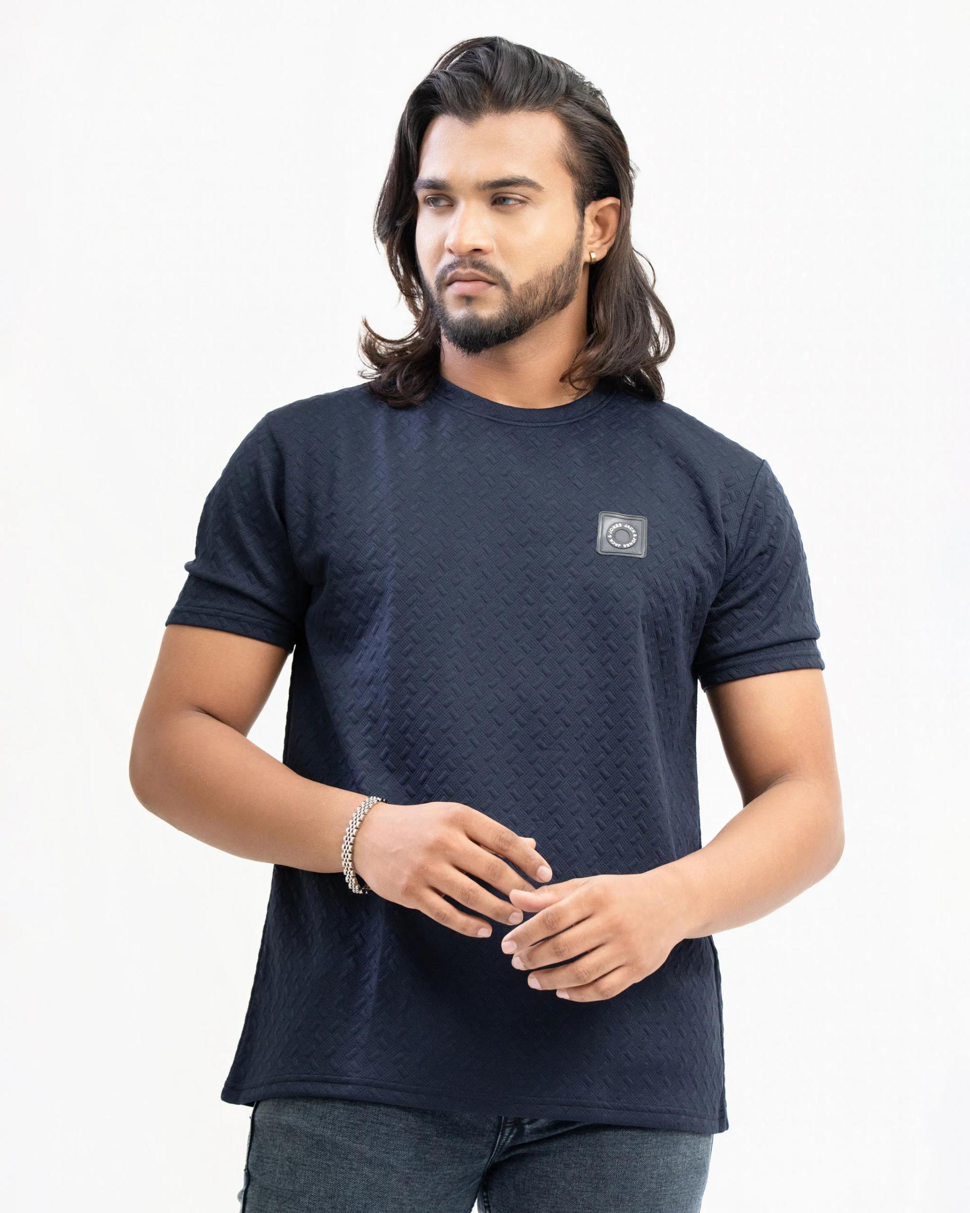 mens-navy-blue-textured-tshirt-with-chest-logo-patch