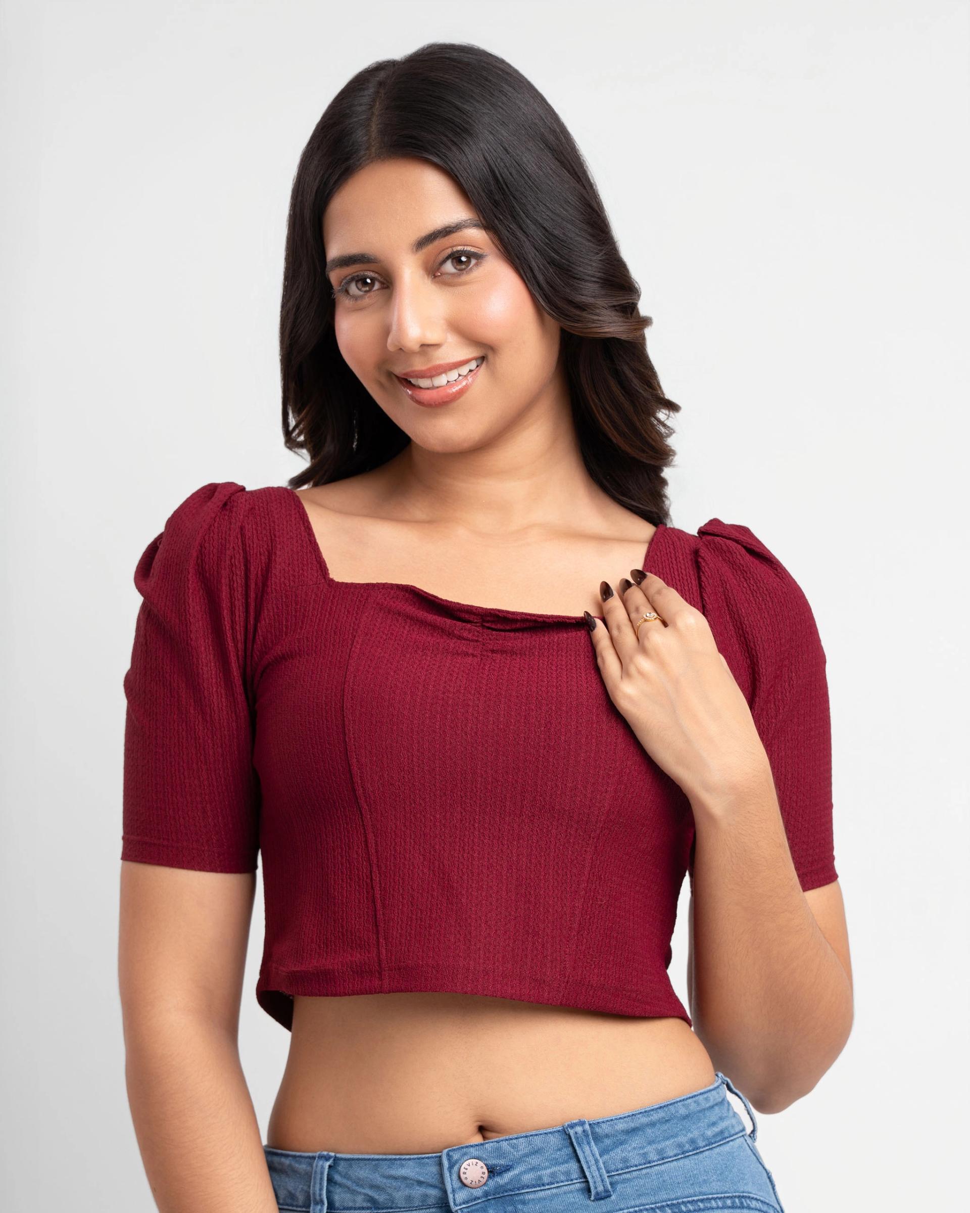 maroon-square-neck-puff-sleeve-crop-top