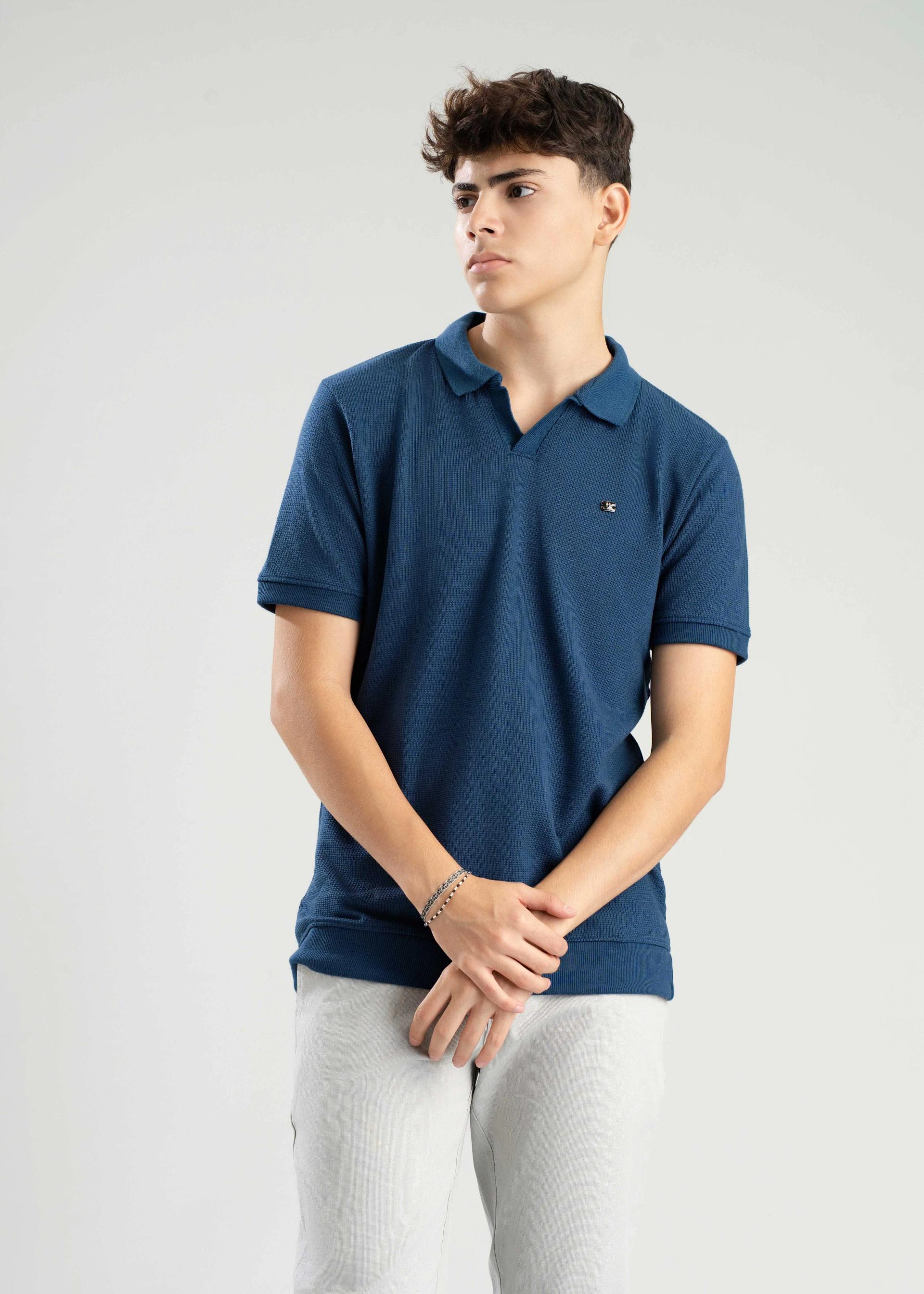 navy-blue-textured-open-collar-polo-tshirt