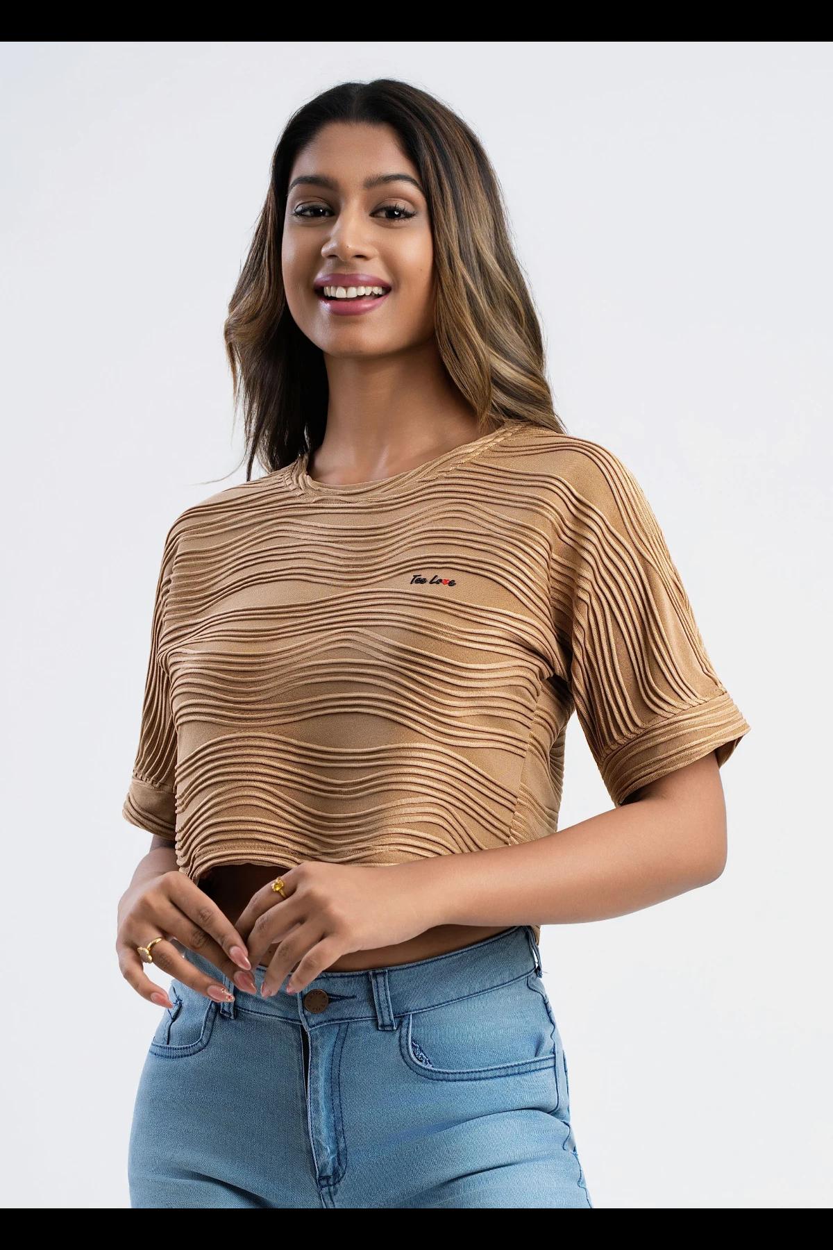 womens-lettuce-trim-short-sleeve-striped-textured-crop-top