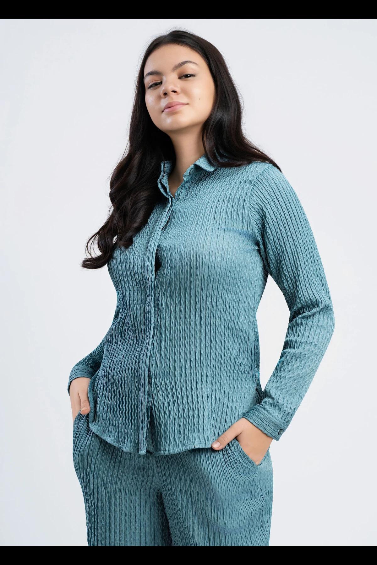 teal-textured-long-sleeve-buttonup-blouse