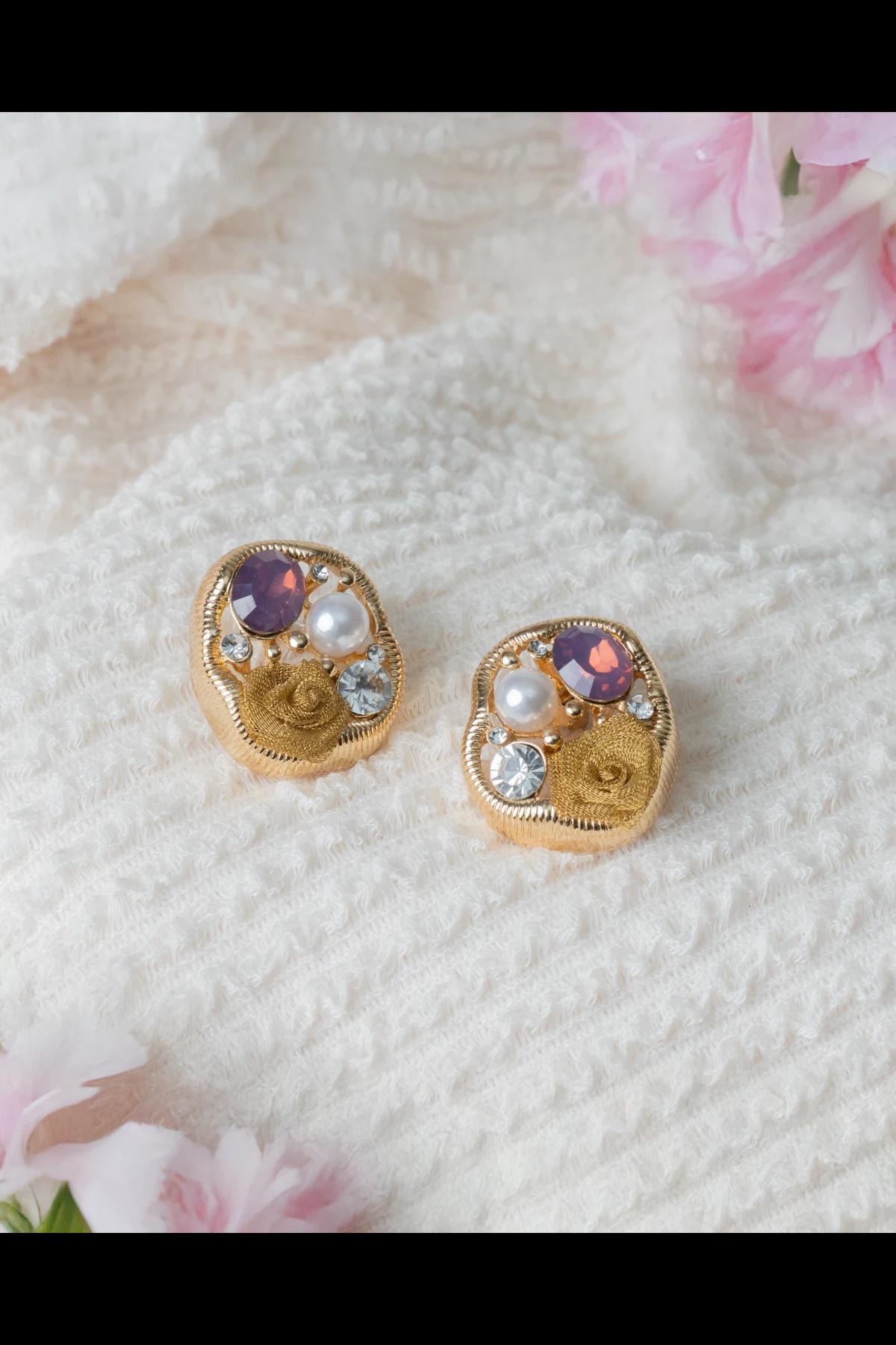 regal-purple-and-pearl-goldtone-stud-earrings