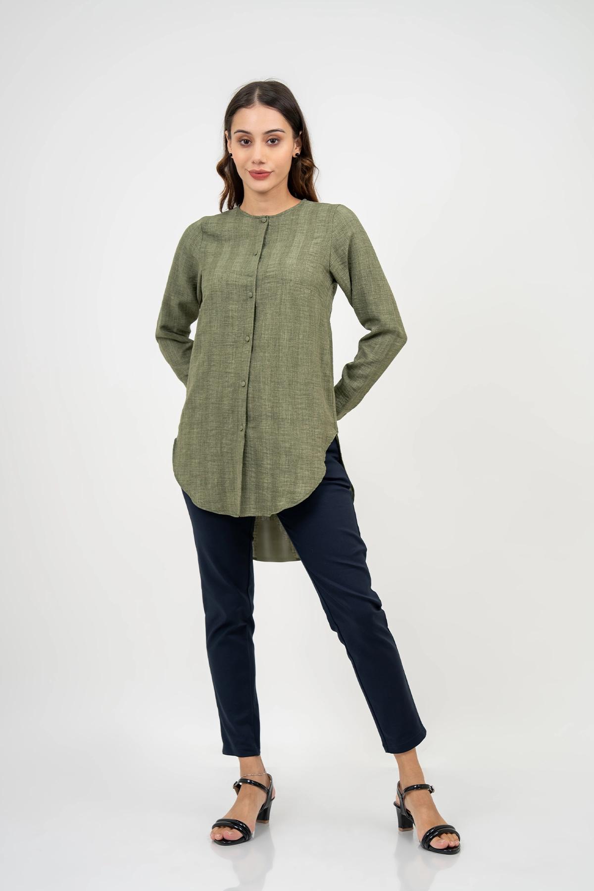 women-solid-casual-button-down-top