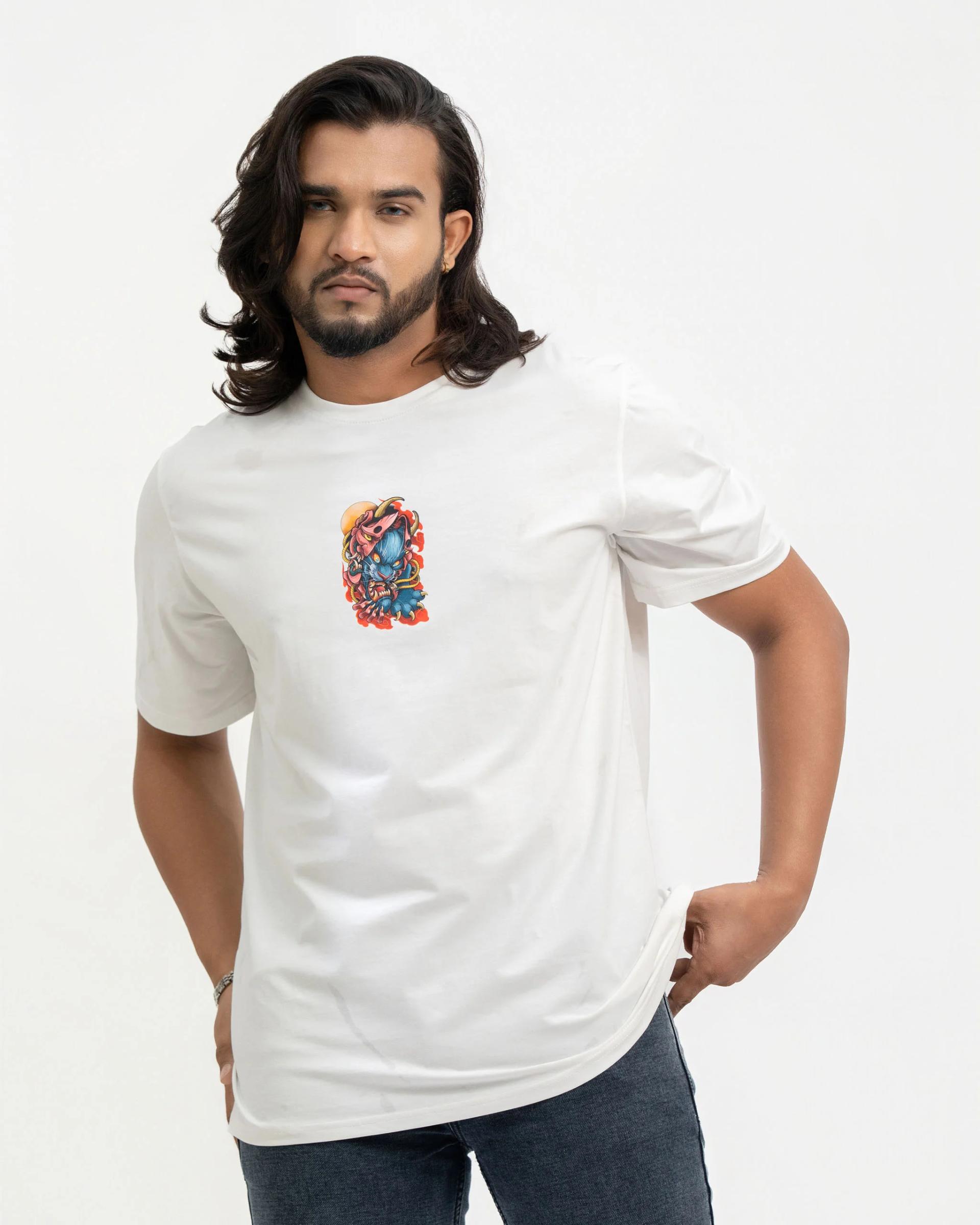 white-graphic-tshirt-with-traditional-asian-demon-art