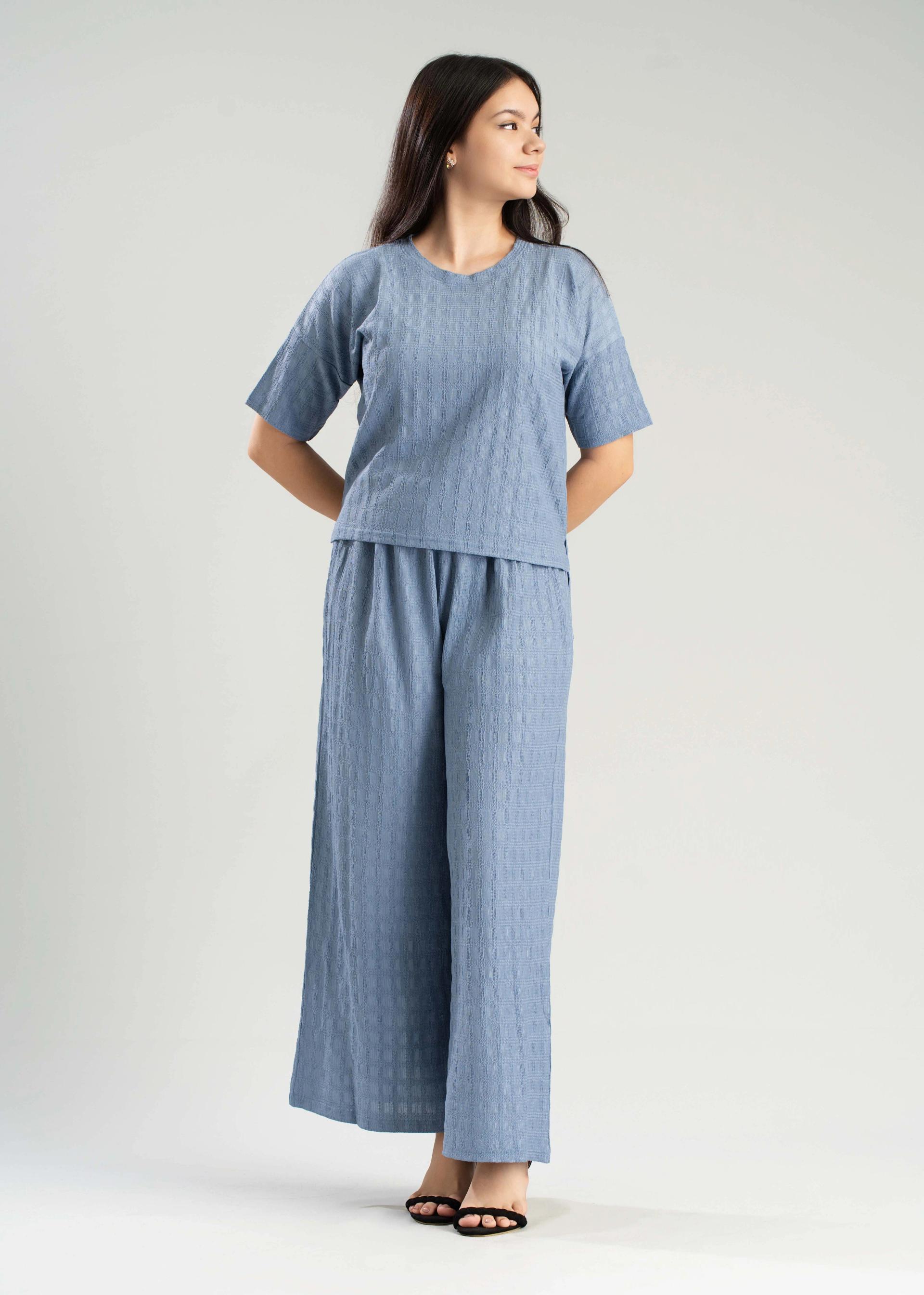 womens-light-blue-textured-long-pants