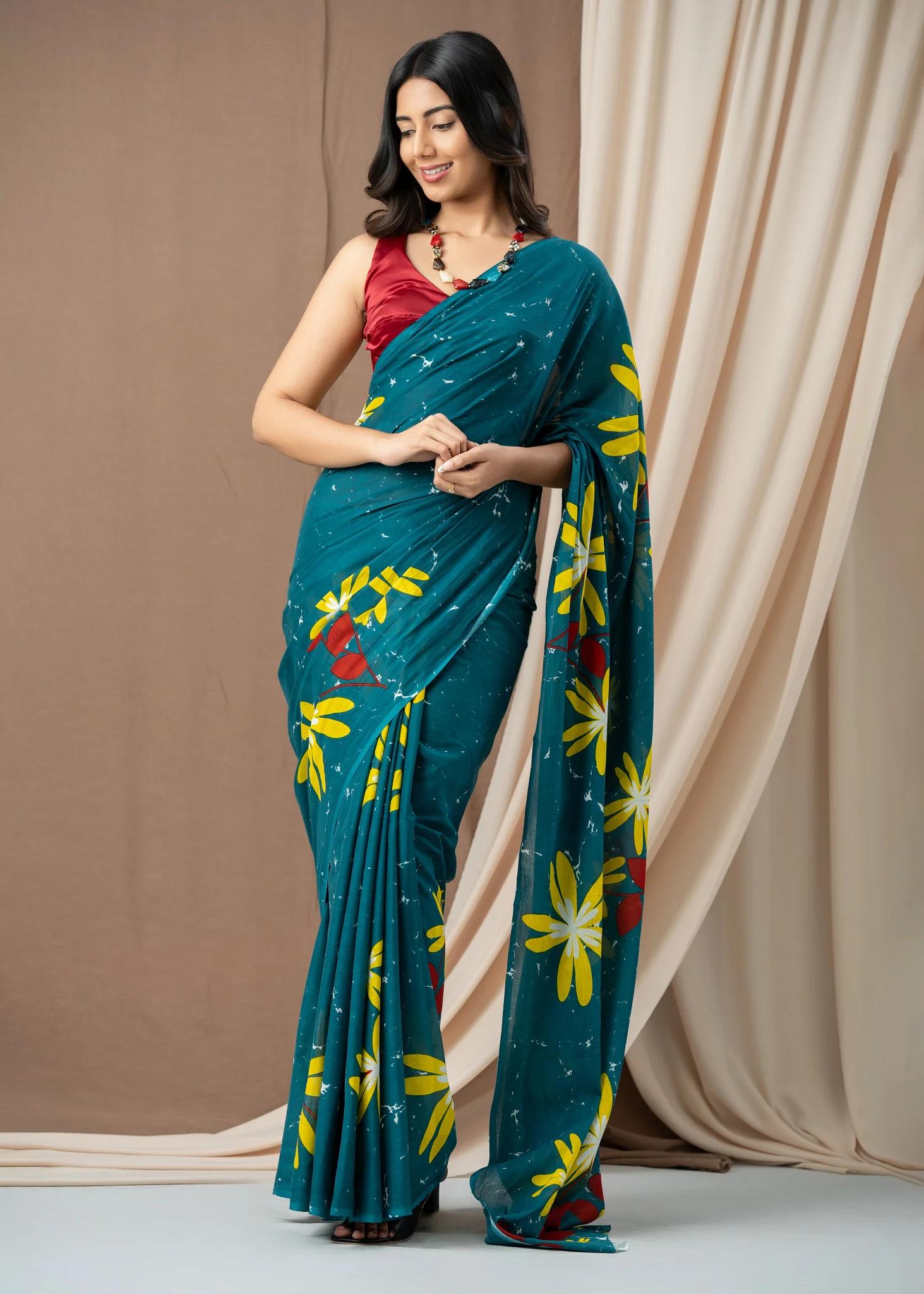 teal-green-printed-saree