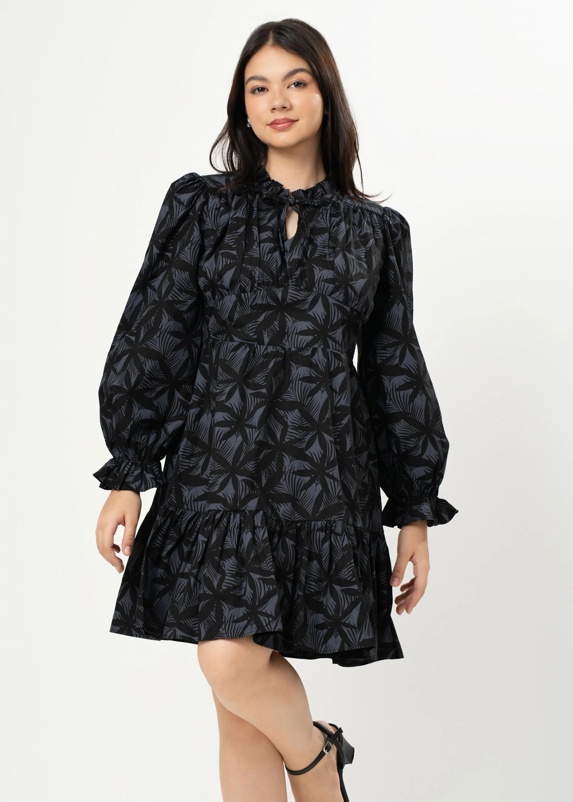 puff-sleeve-abstract-jacquard-mini-dress