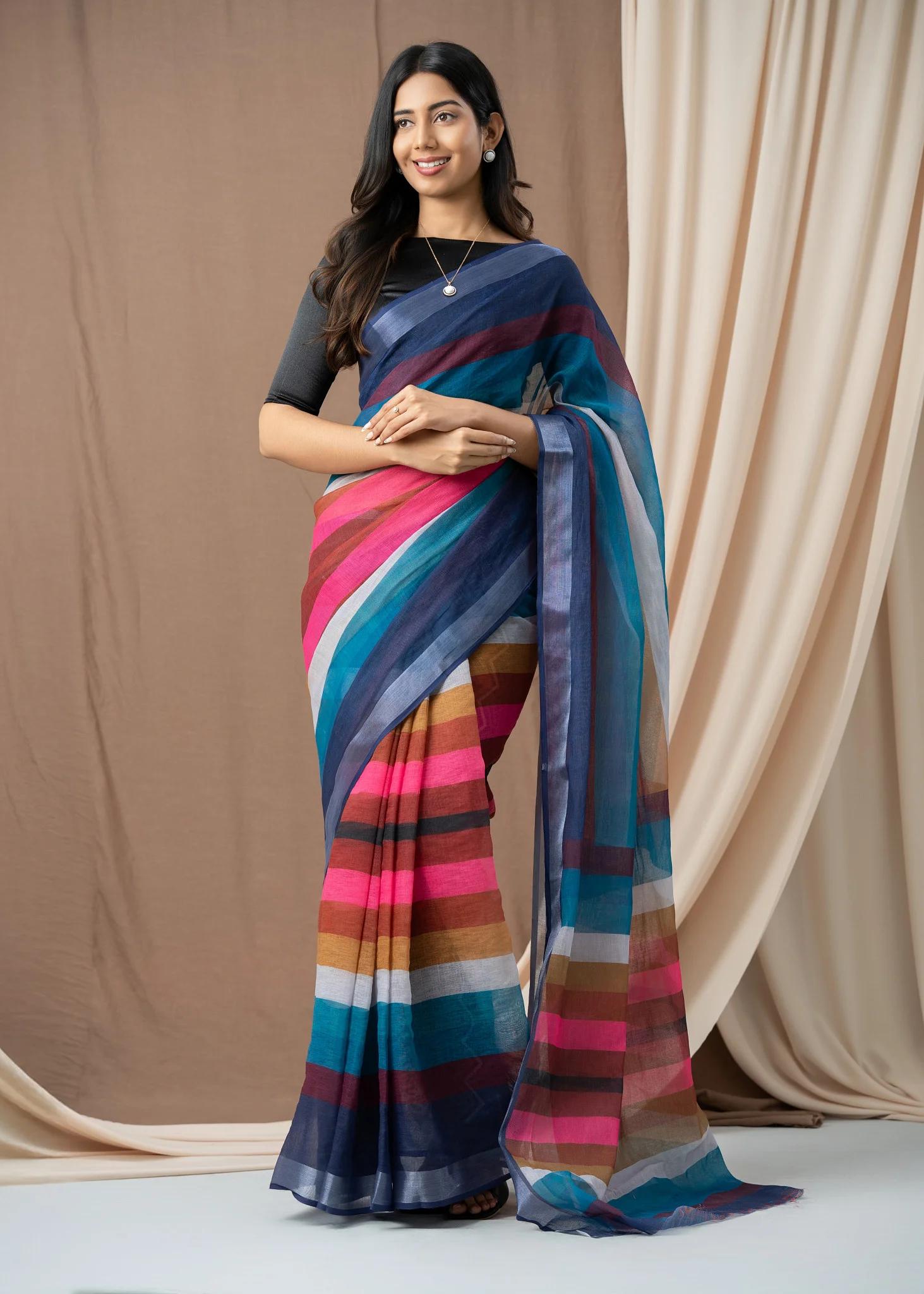 multicolor-striped-cotton-saree