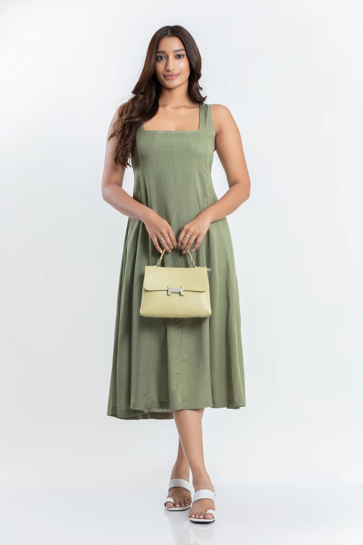 green-solid-square-neck-pastel-dress