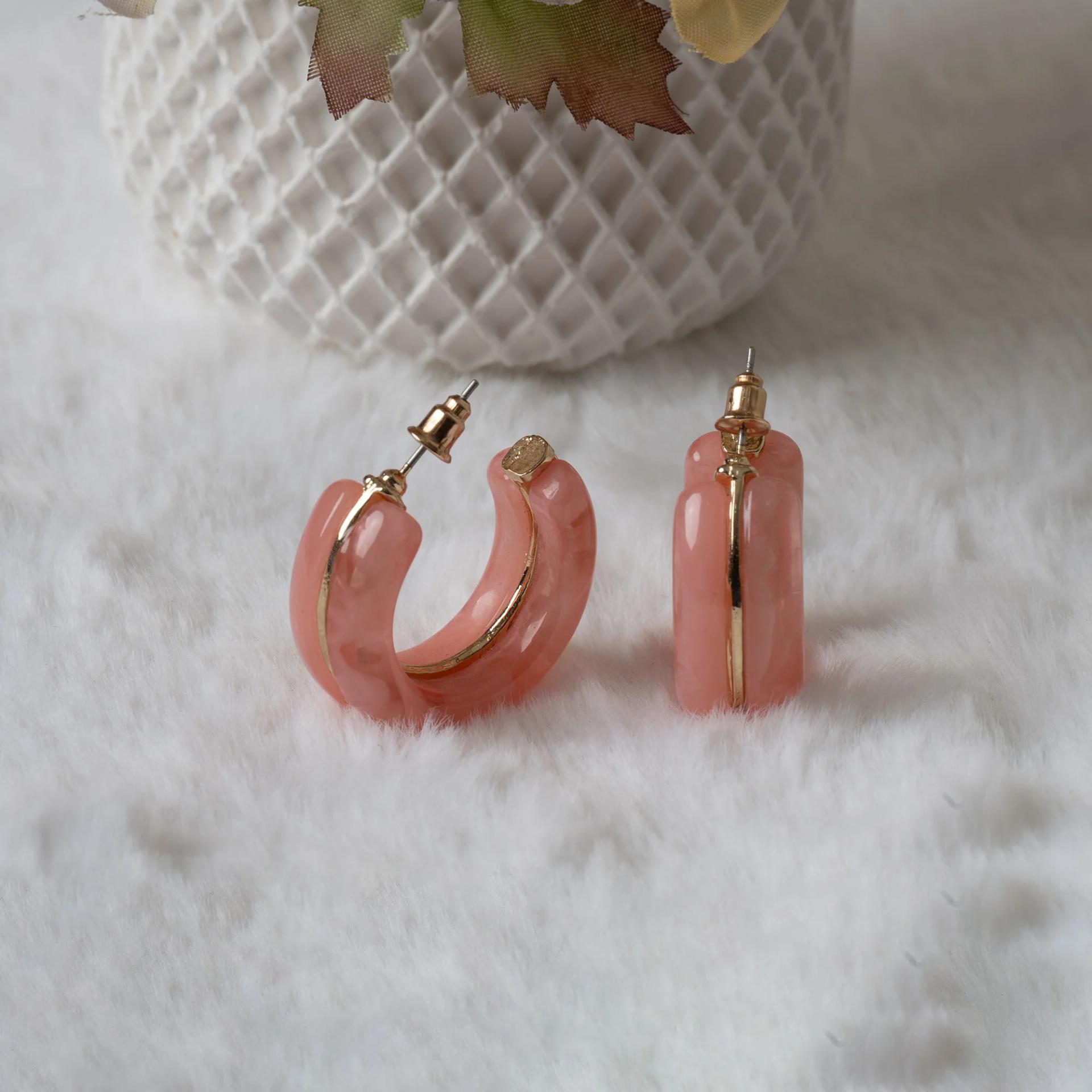 chunky-pink-resin-hoop-earrings-with-gold-accents