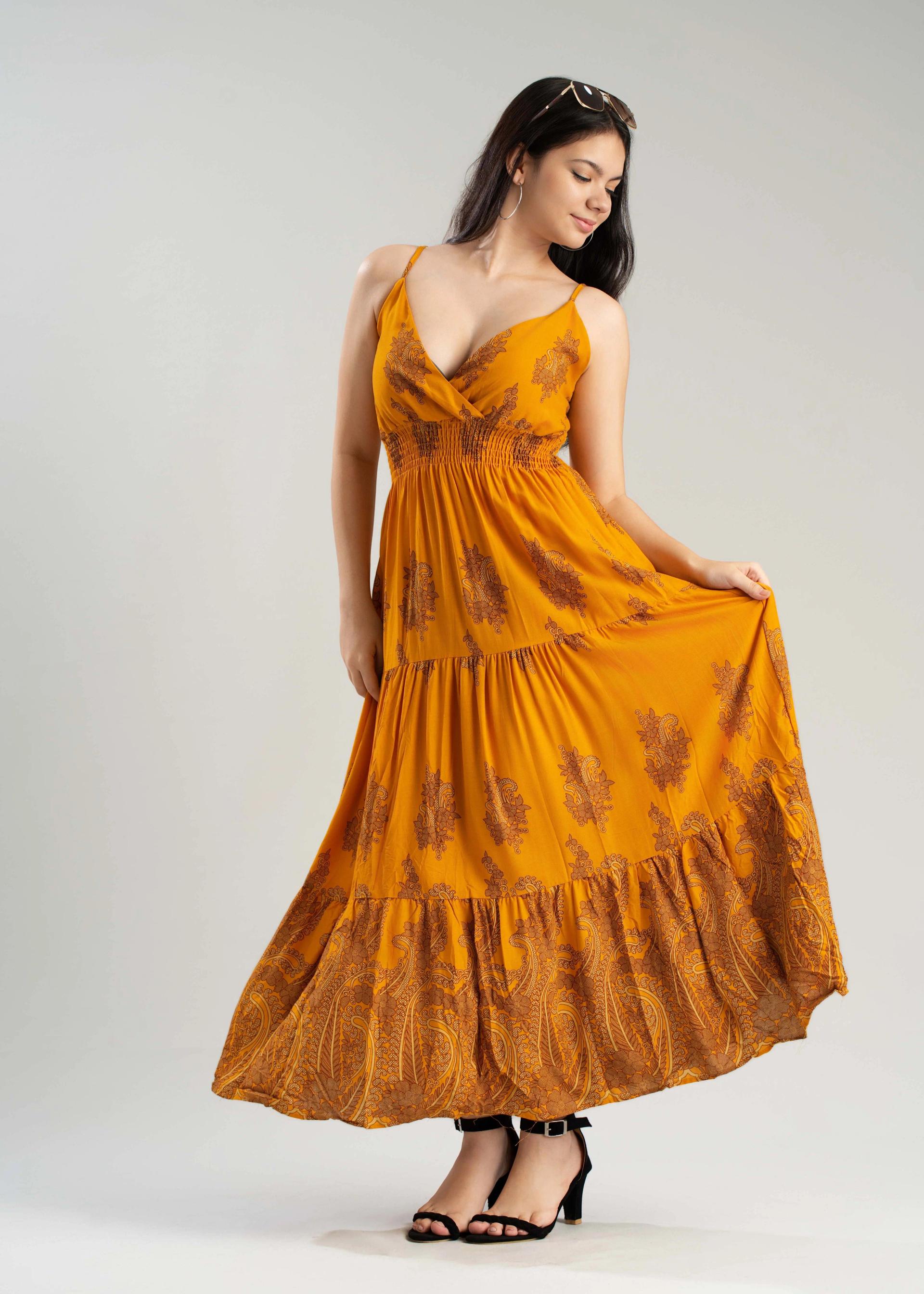 camboge-yellow-spaghetti-strap-maxi-frock
