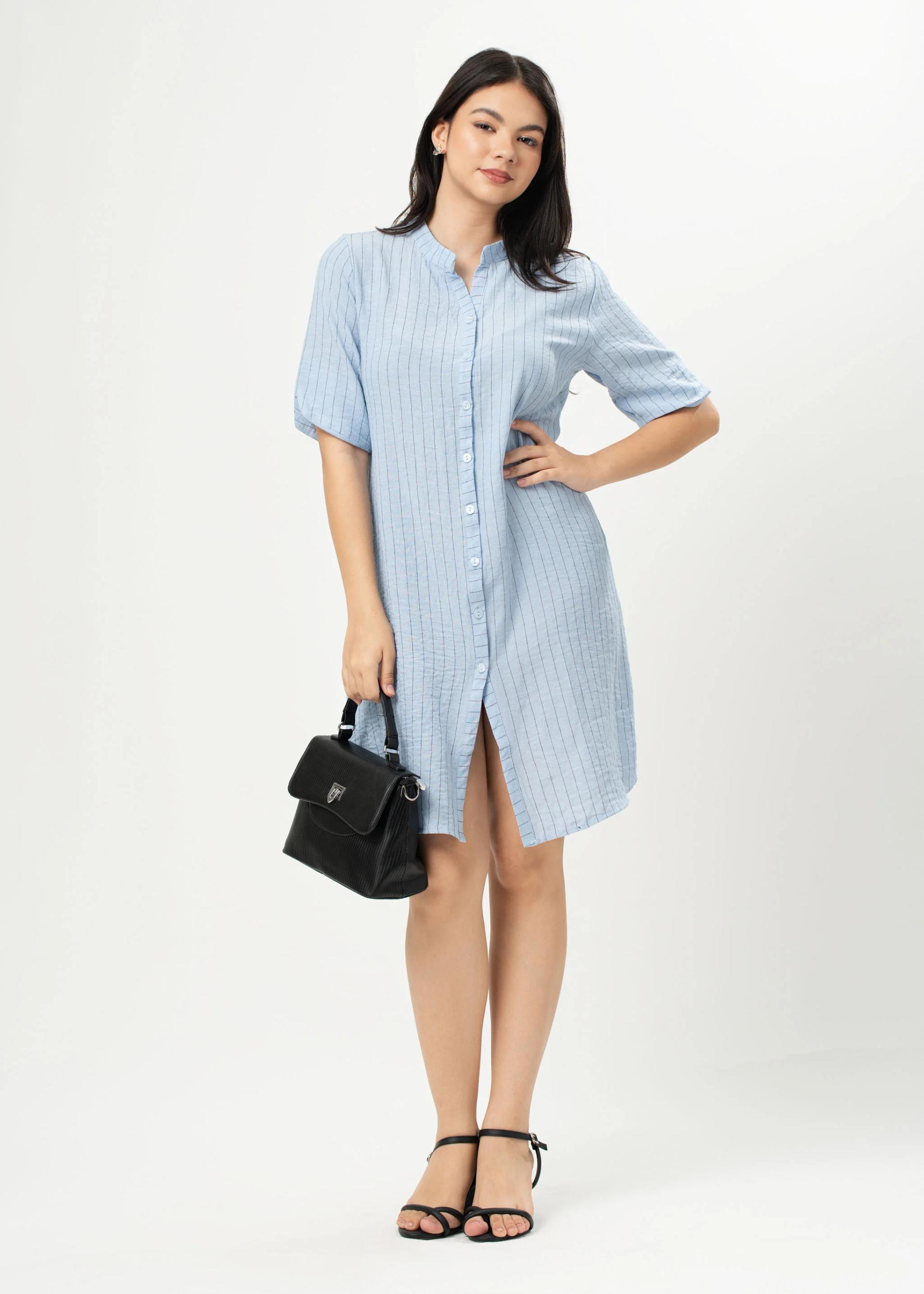 womens-light-blue-vertical-striped-mandarin-collar-shirtdress