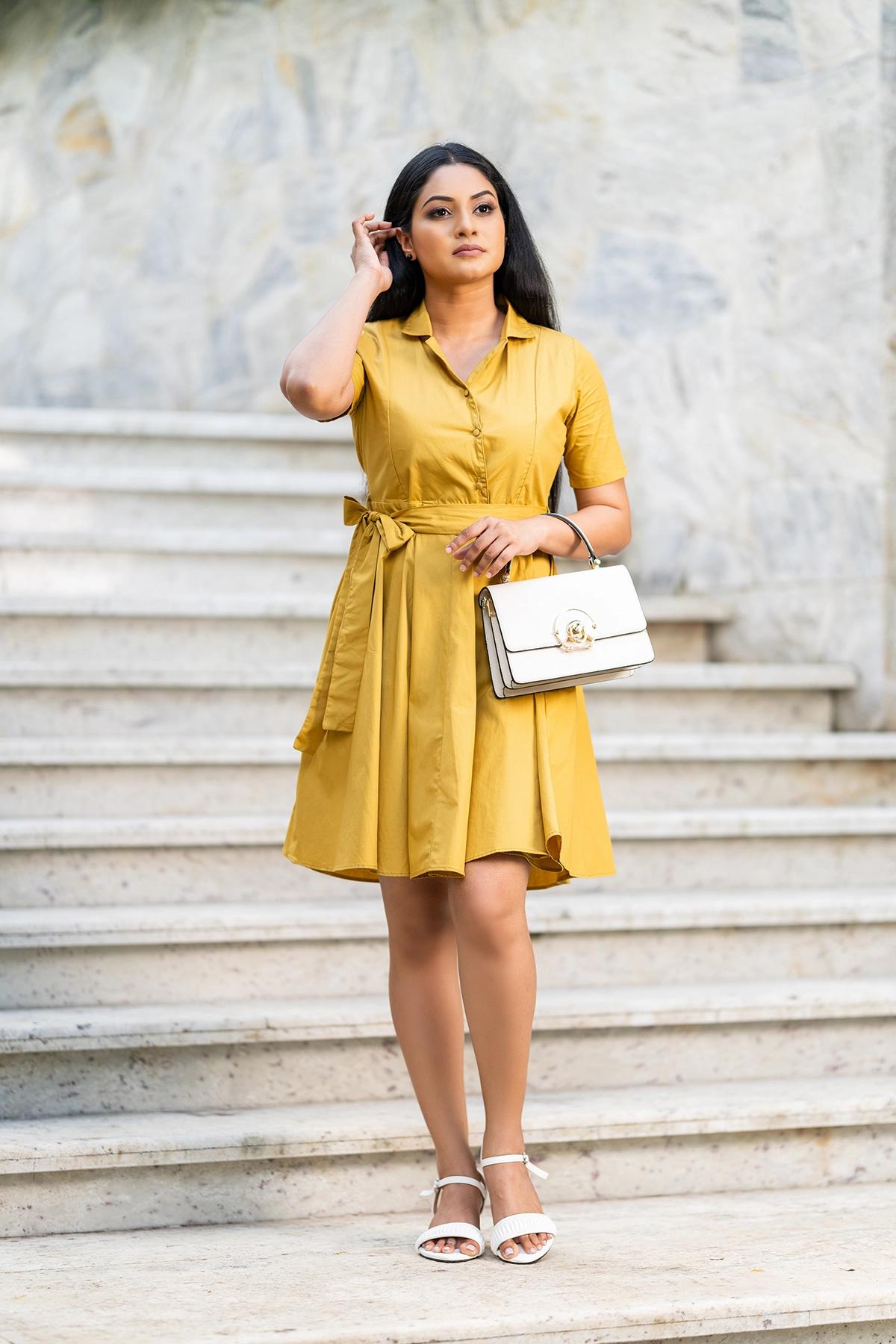 mustard-v-neck-collar-waist-tie-dress