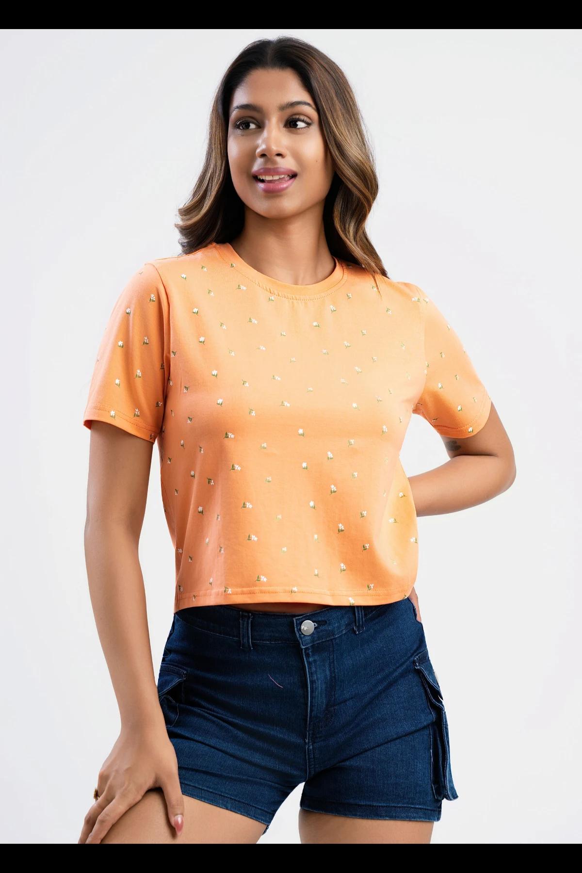 womens-orange-embellished-tshirt