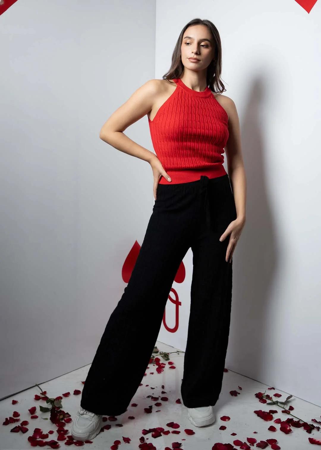 black-drawstring-flare-pant