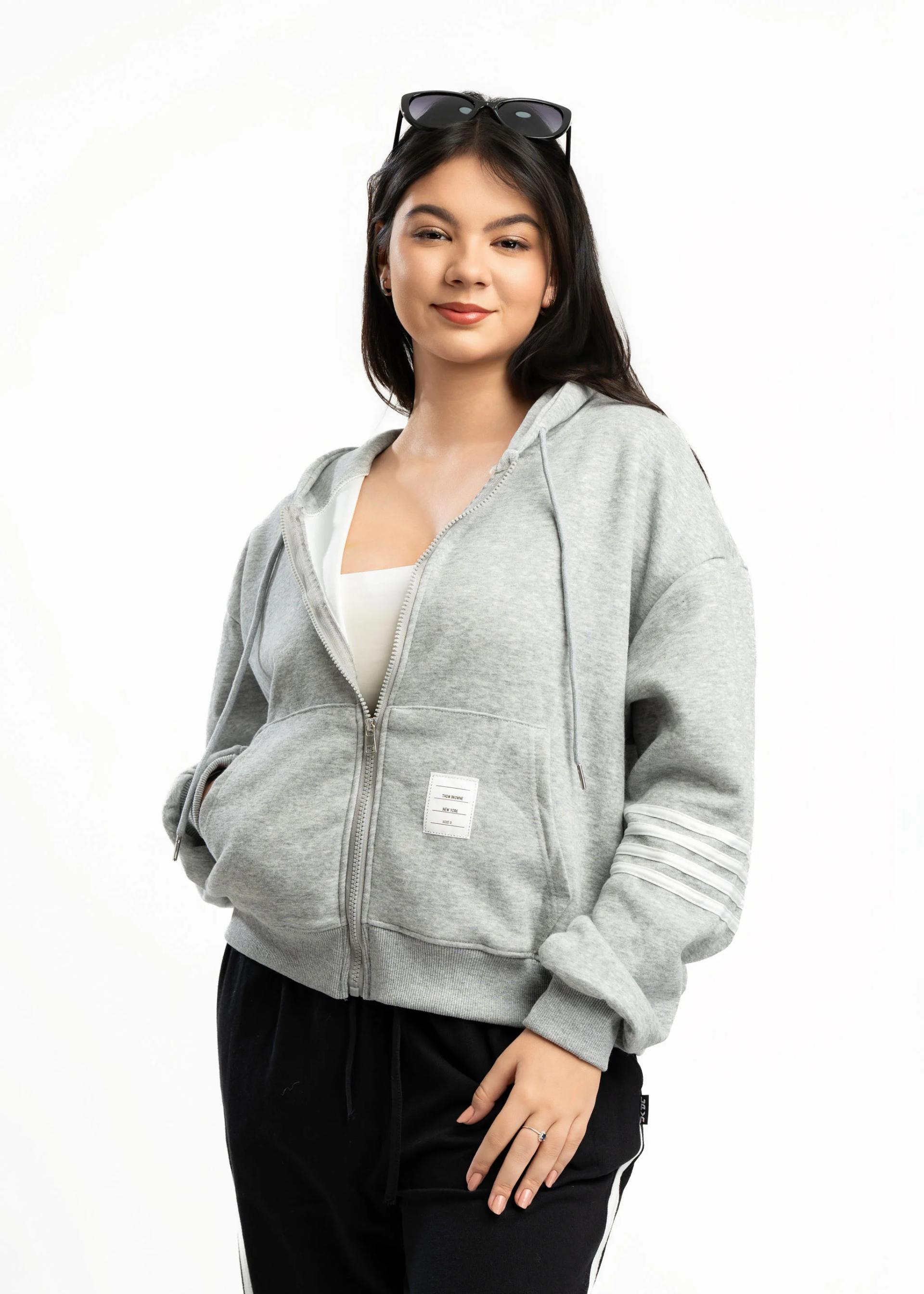 womens-grey-zipup-hoodie-with-white-arm-stripes