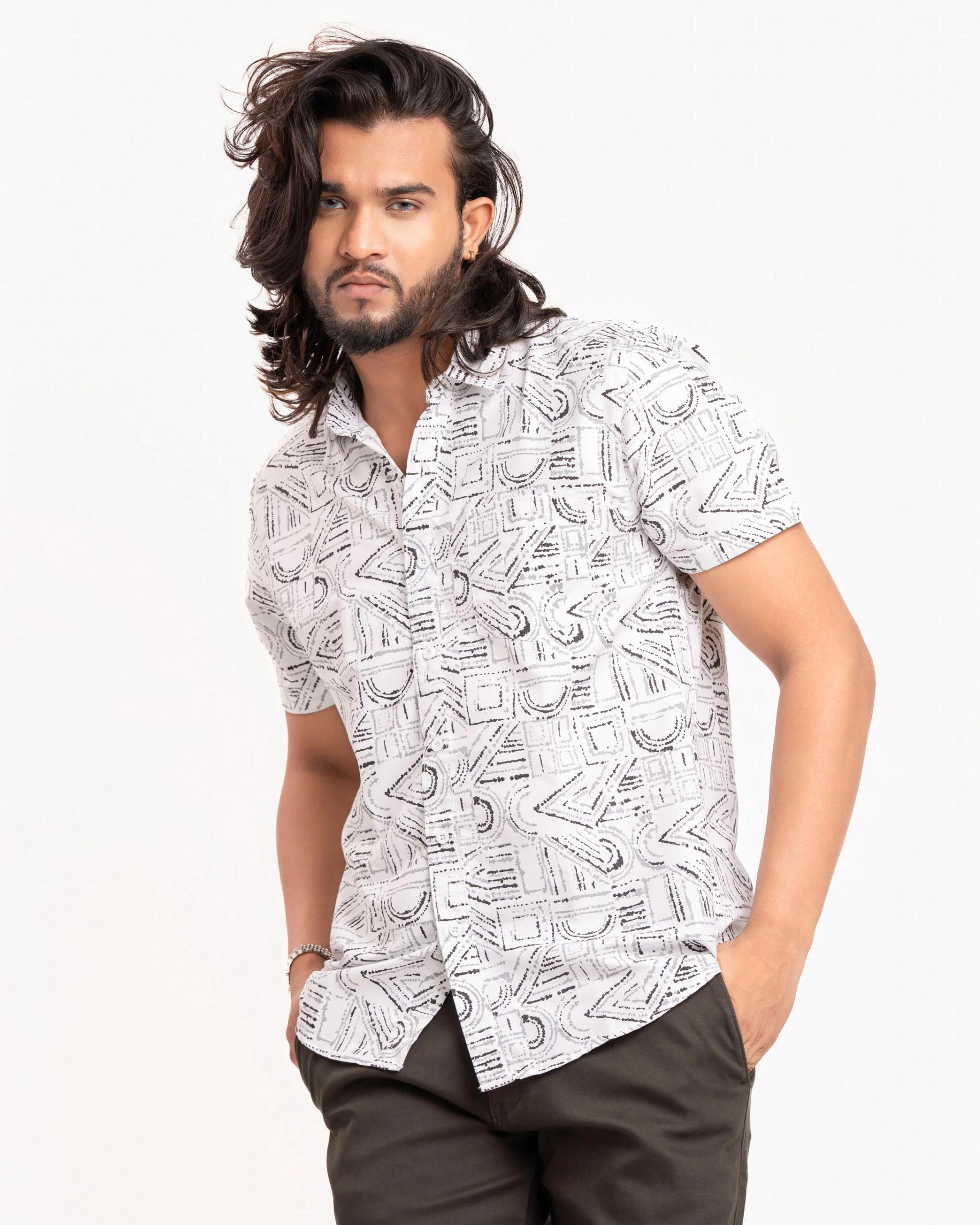 monochrome-geometric-pattern-casual-buttonup-shirt