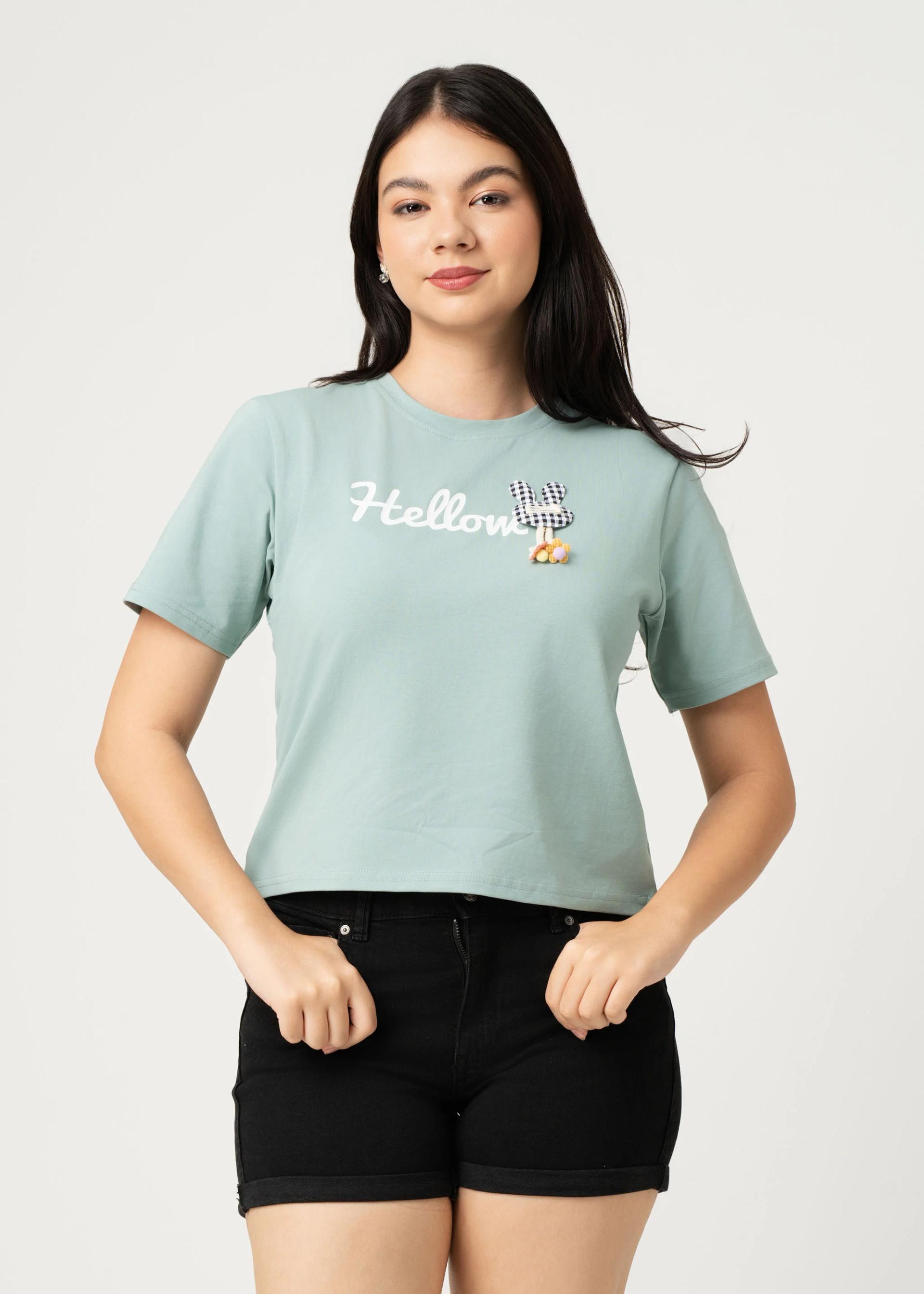 womens-mint-green-hellow-bunny-graphic-tshirt