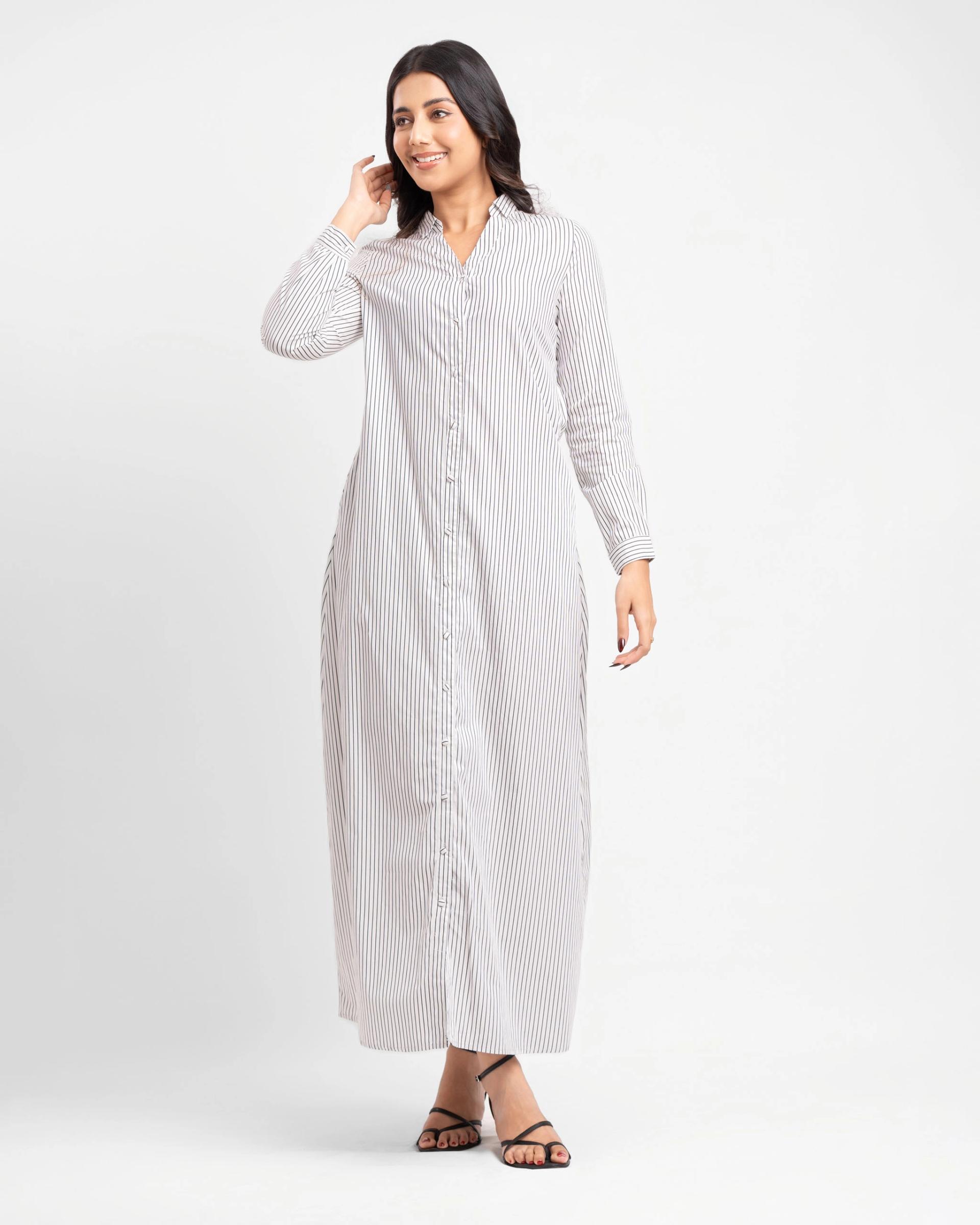ladies-long-sleeve-maxi-stripe-shirt-dress-blackwhite