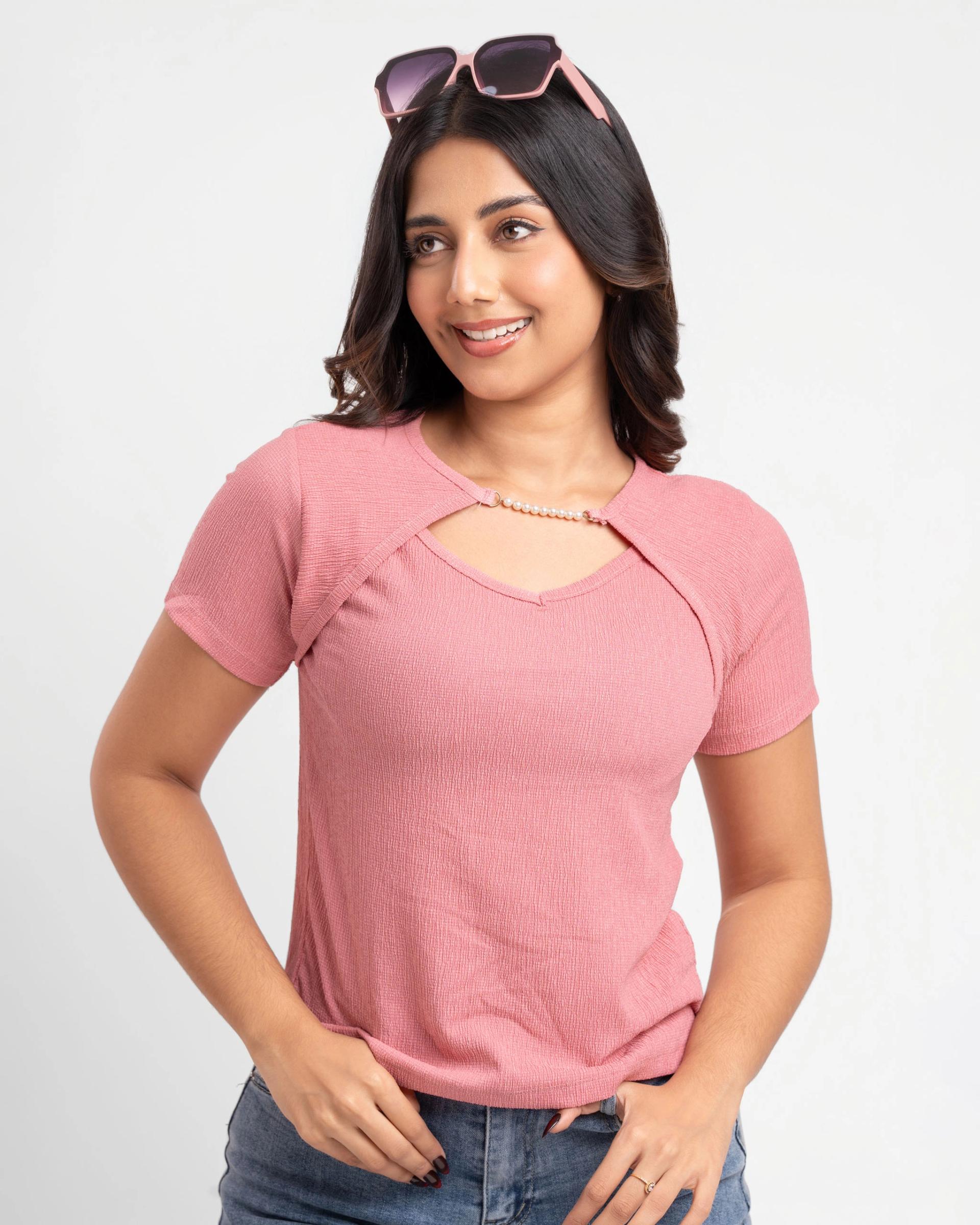 pink-pearl-neck-vshape-cutout-top