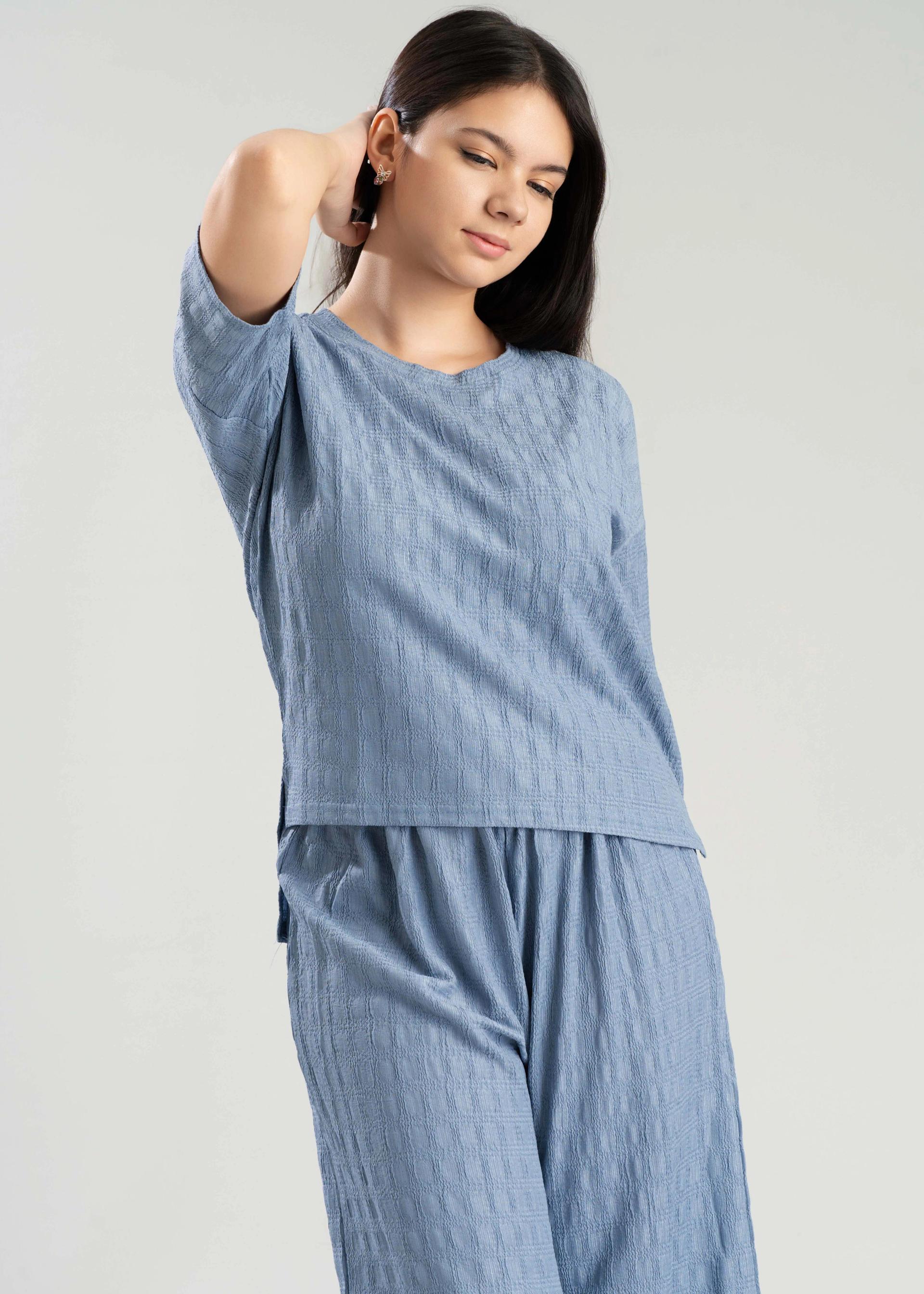 womens-light-blue-textured-long-sleeve-top