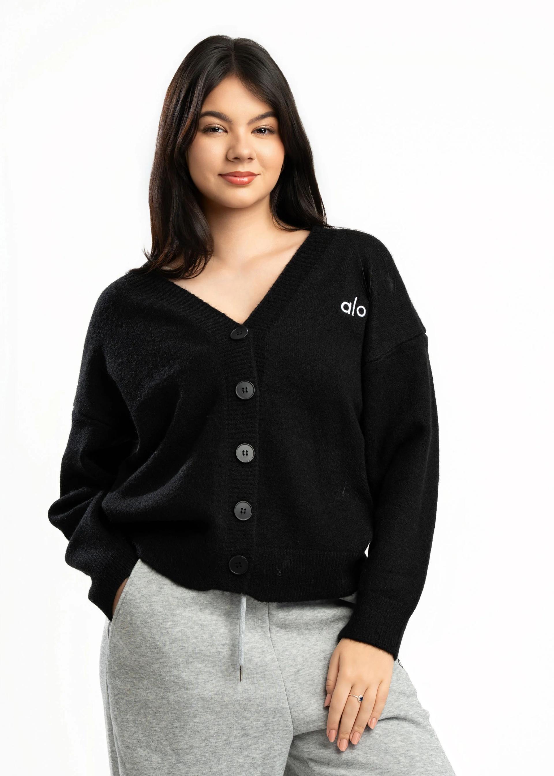 black-vneck-knit-cardigan-sweater