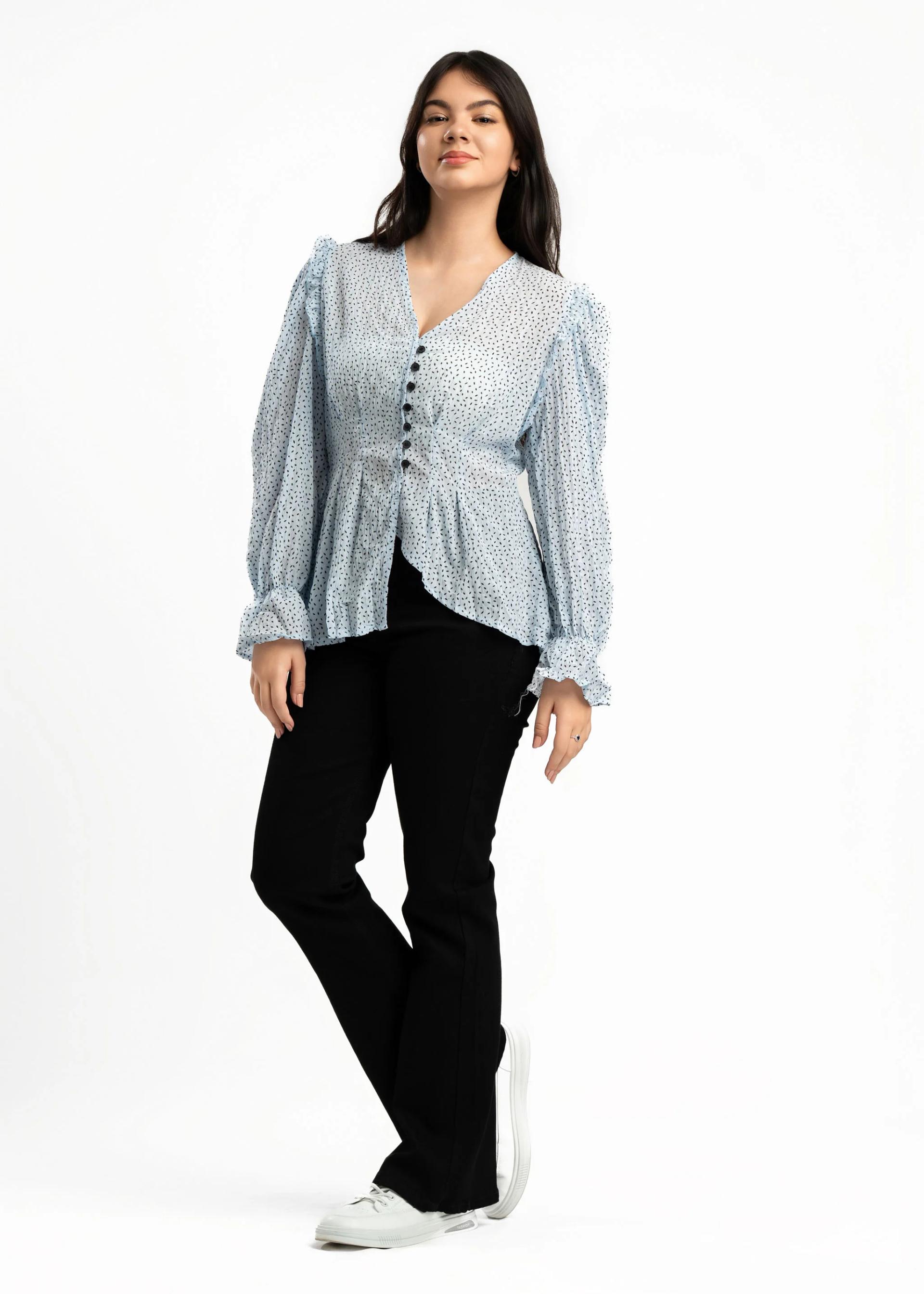 blue-floral-vneck-balloon-sleeve-peplum-top