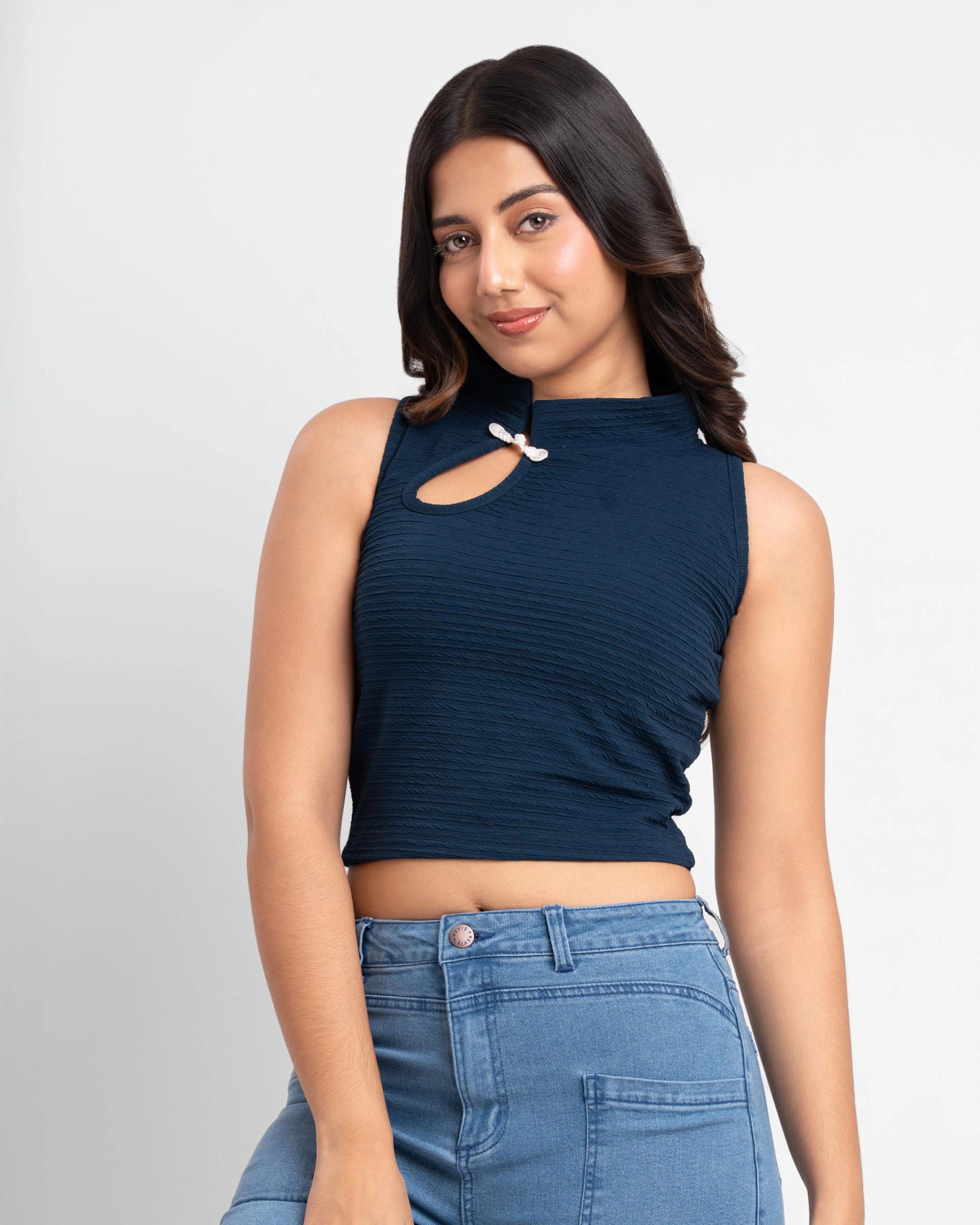 elegant-navy-blue-sleeveless-crop-top-with-high-neckline
