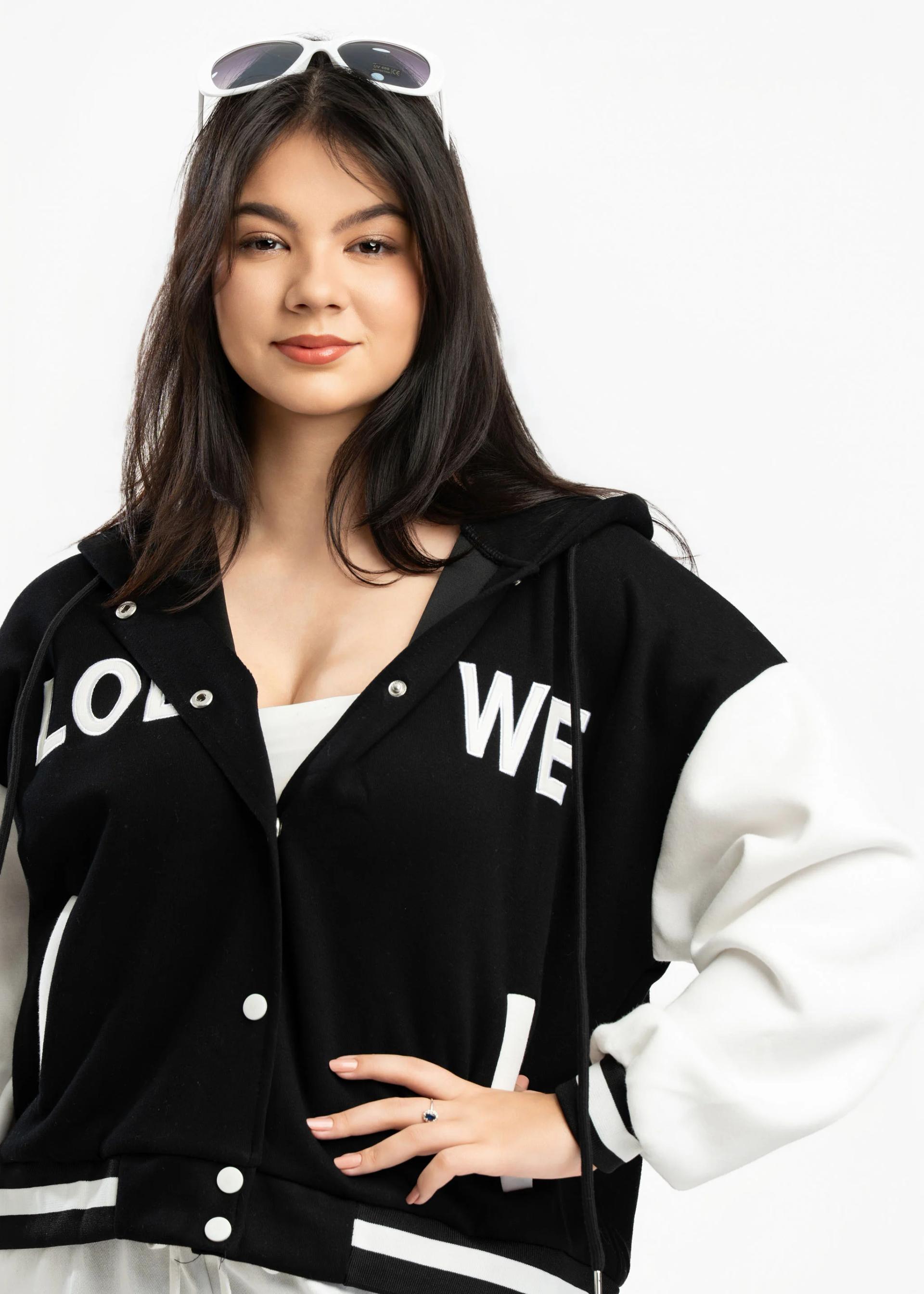 black-white-contrast-sleeve-hooded-jacket