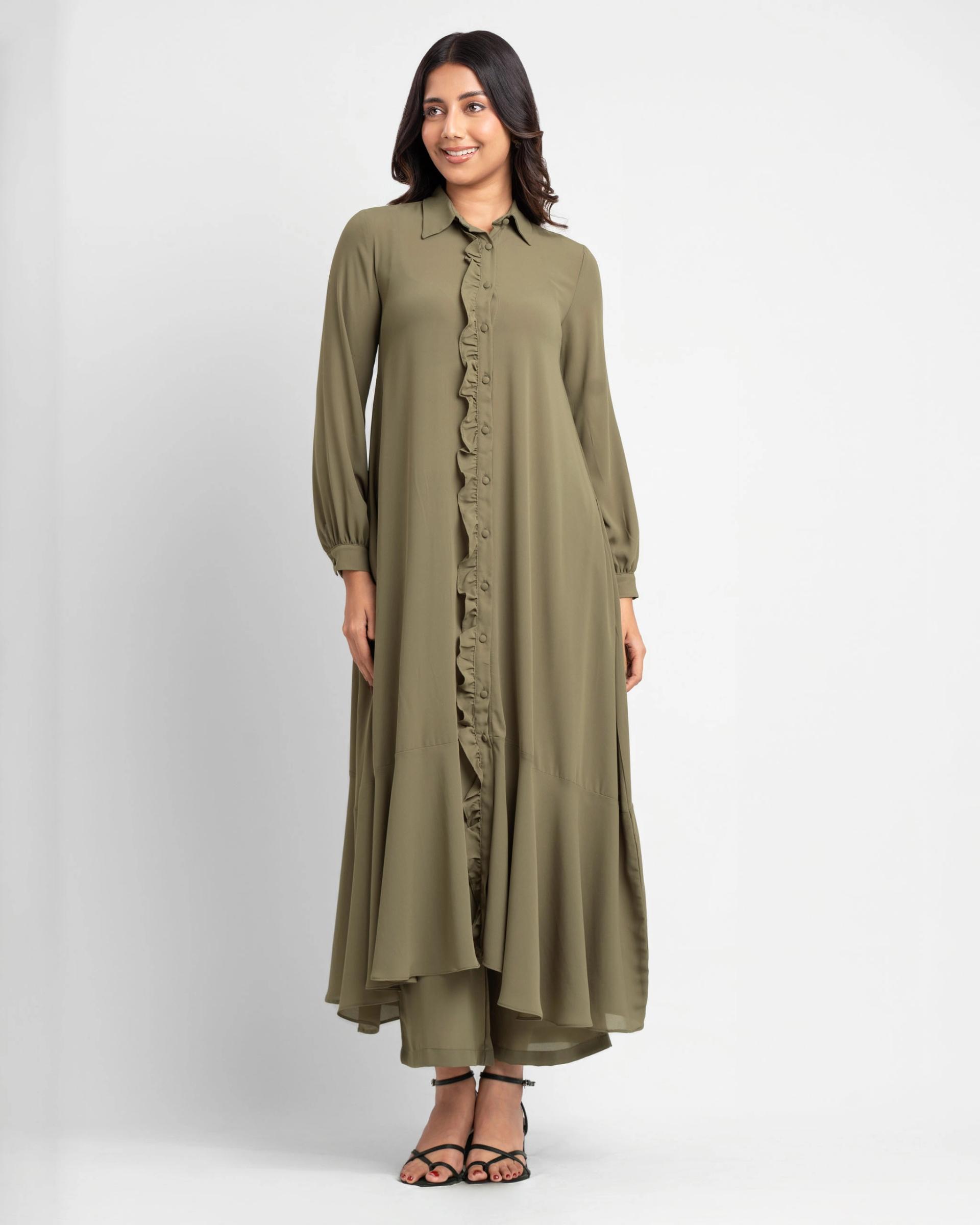 olive-green-ruffled-long-tunic-top