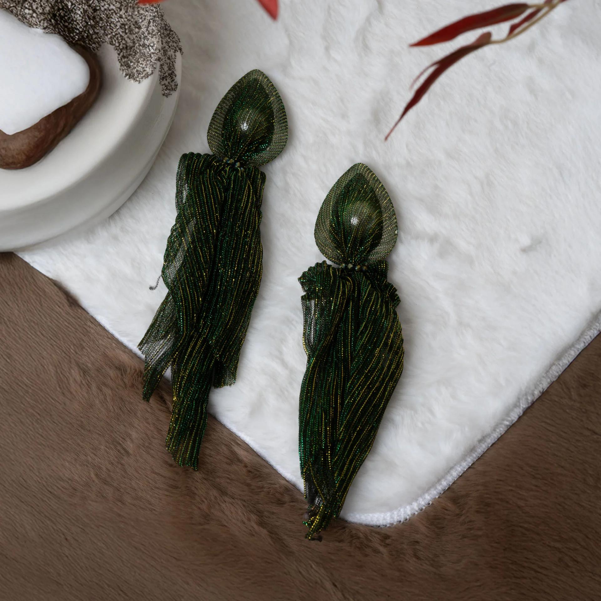long-emerald-green-tassel-statement-earrings